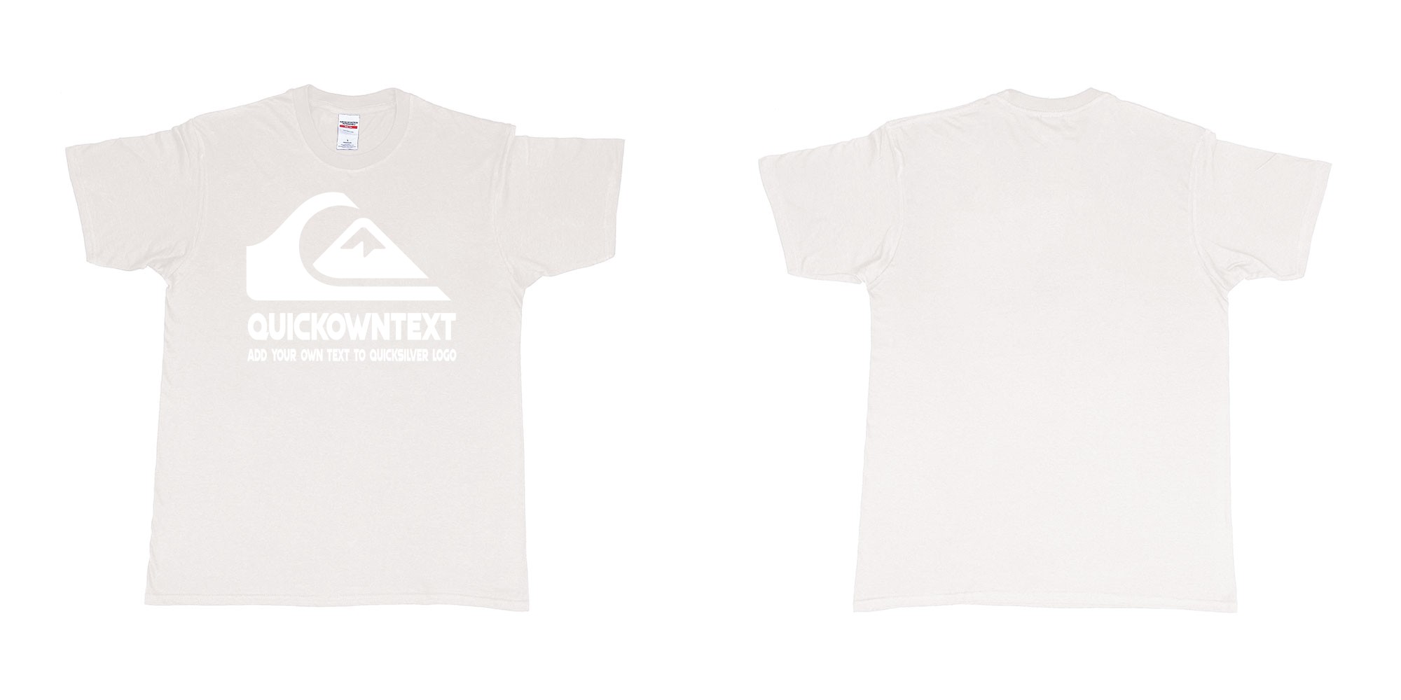 Custom tshirt design quiksilver bali surf logo wave add own text printing in fabric color white choice your own text made in Bali by The Pirate Way