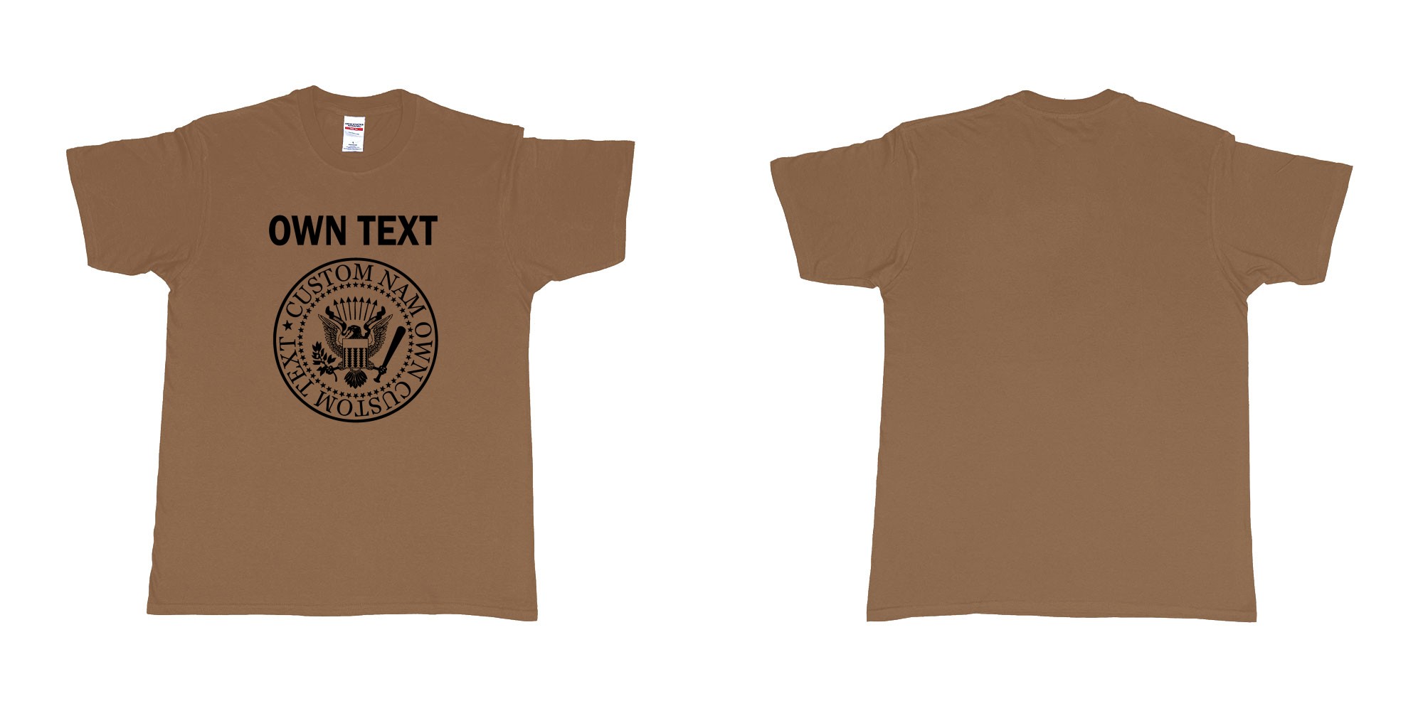 Custom tshirt design ramones eagle logo custom own text names in fabric color chestnut choice your own text made in Bali by The Pirate Way