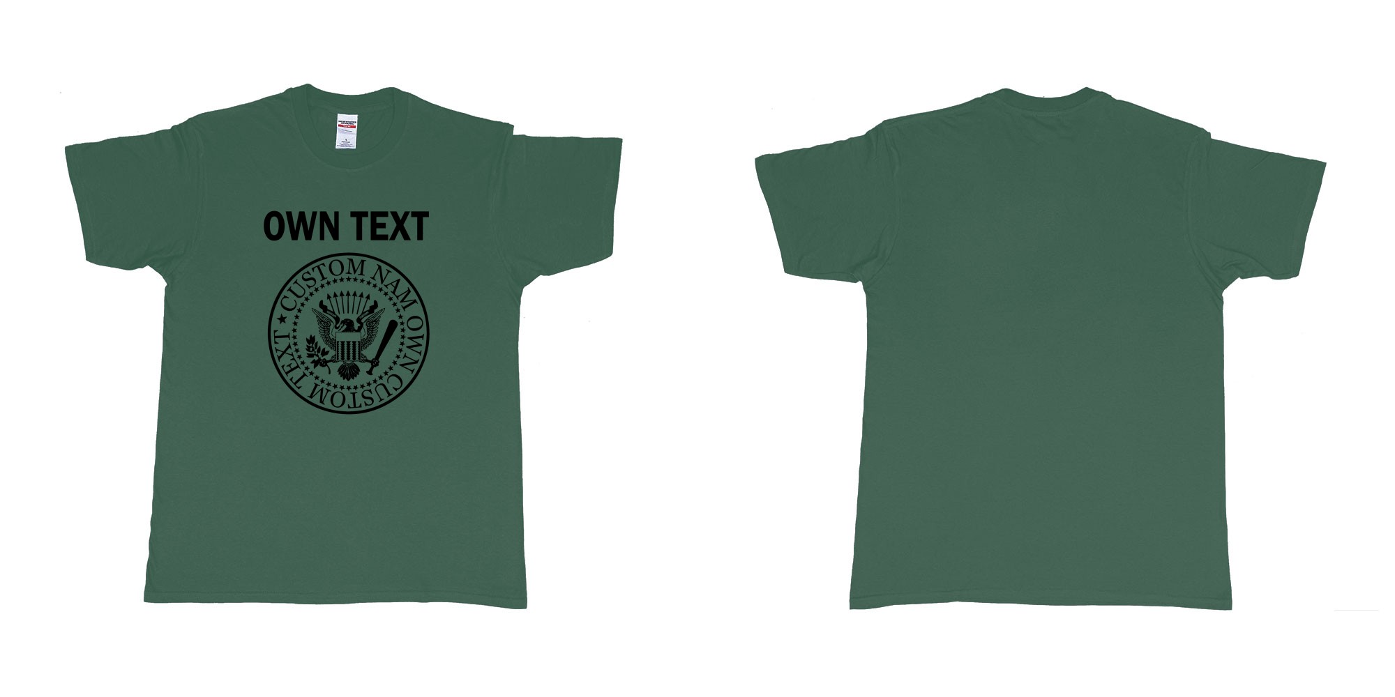 Custom tshirt design ramones eagle logo custom own text names in fabric color forest-green choice your own text made in Bali by The Pirate Way