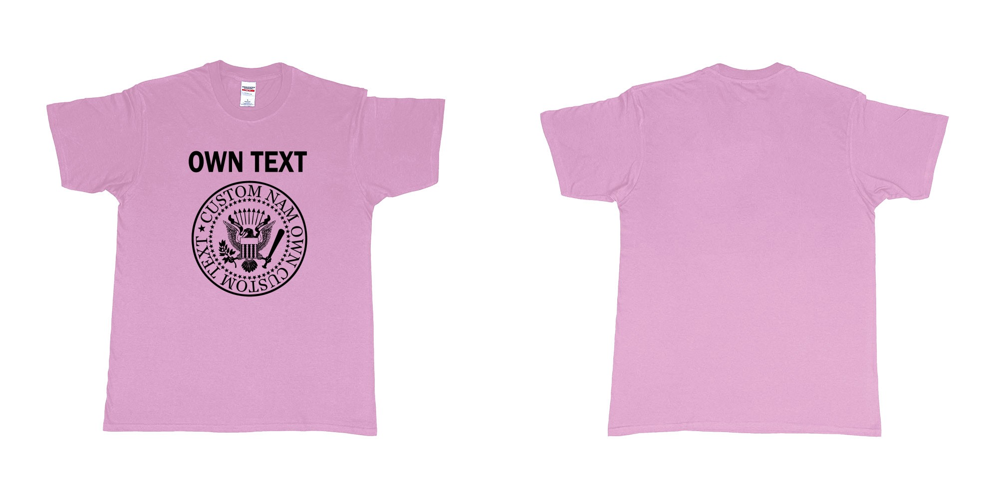 Custom tshirt design ramones eagle logo custom own text names in fabric color light-pink choice your own text made in Bali by The Pirate Way