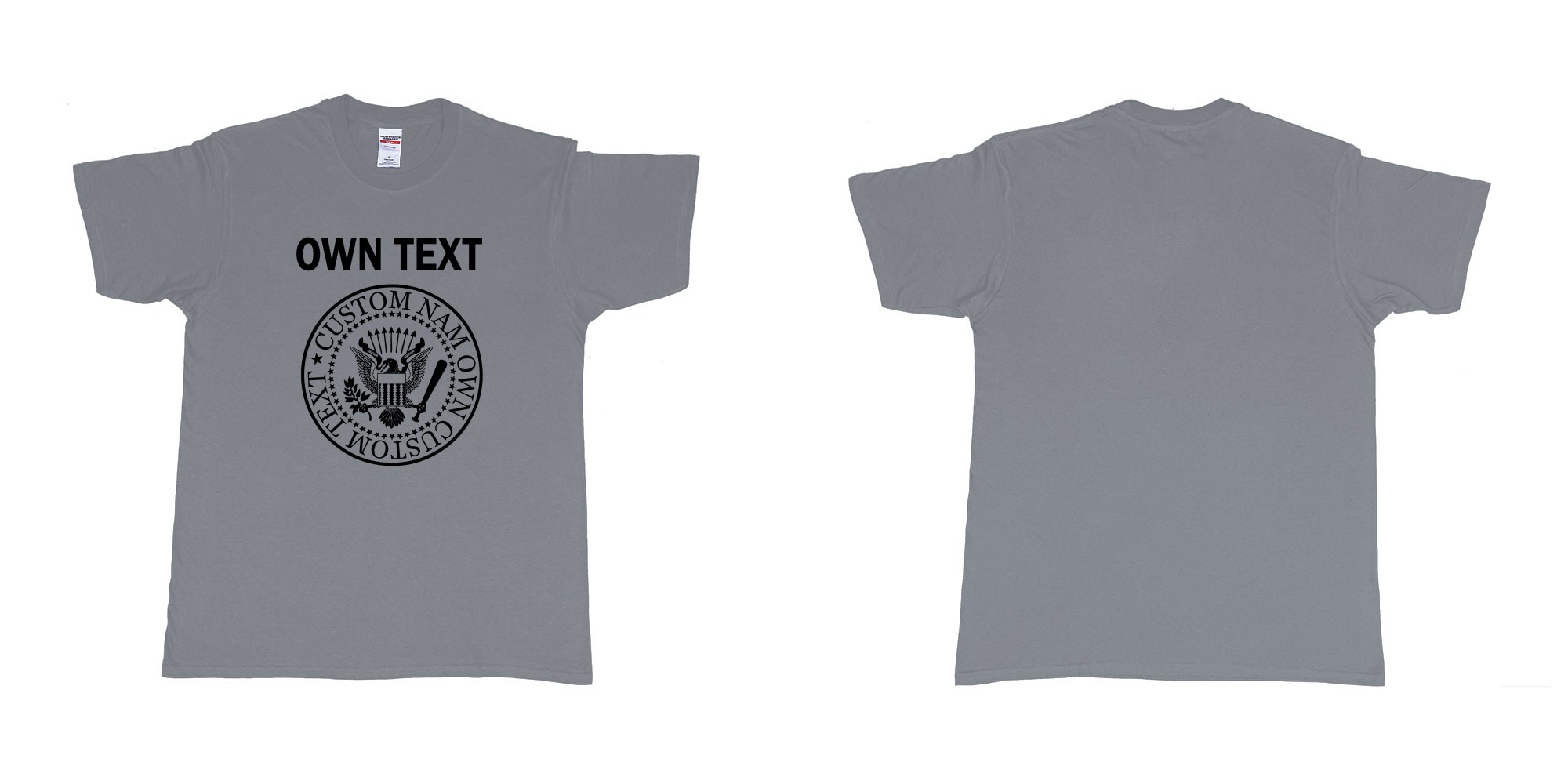 Custom tshirt design ramones eagle logo custom own text names in fabric color misty choice your own text made in Bali by The Pirate Way