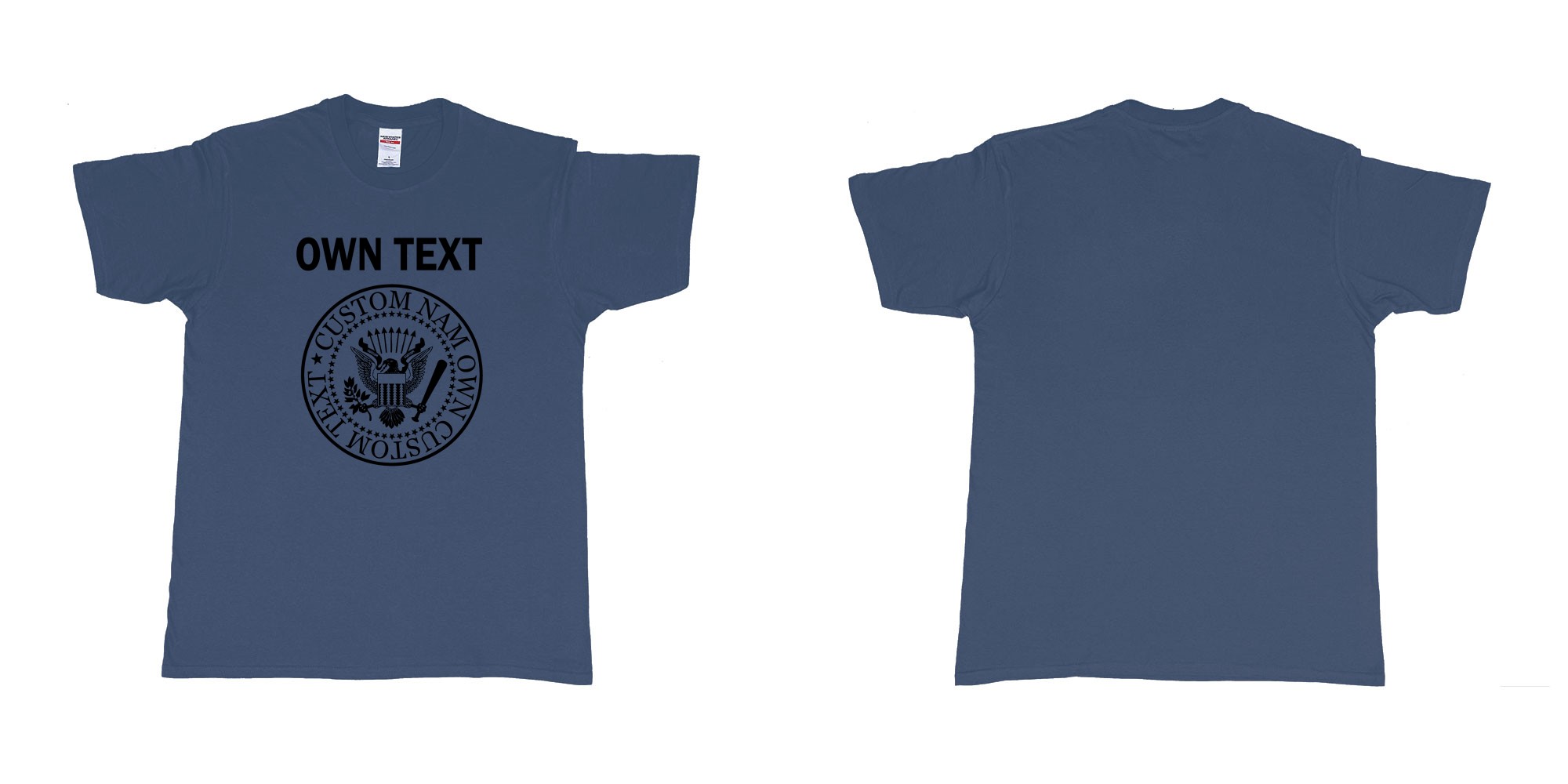 Custom tshirt design ramones eagle logo custom own text names in fabric color navy choice your own text made in Bali by The Pirate Way