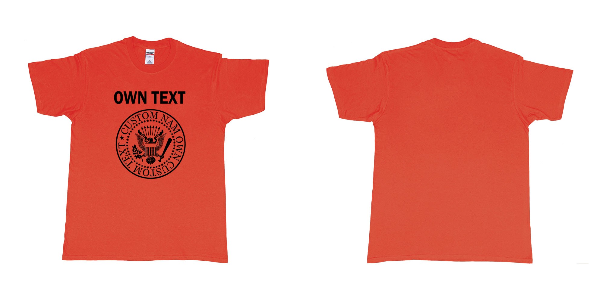 Custom tshirt design ramones eagle logo custom own text names in fabric color red choice your own text made in Bali by The Pirate Way