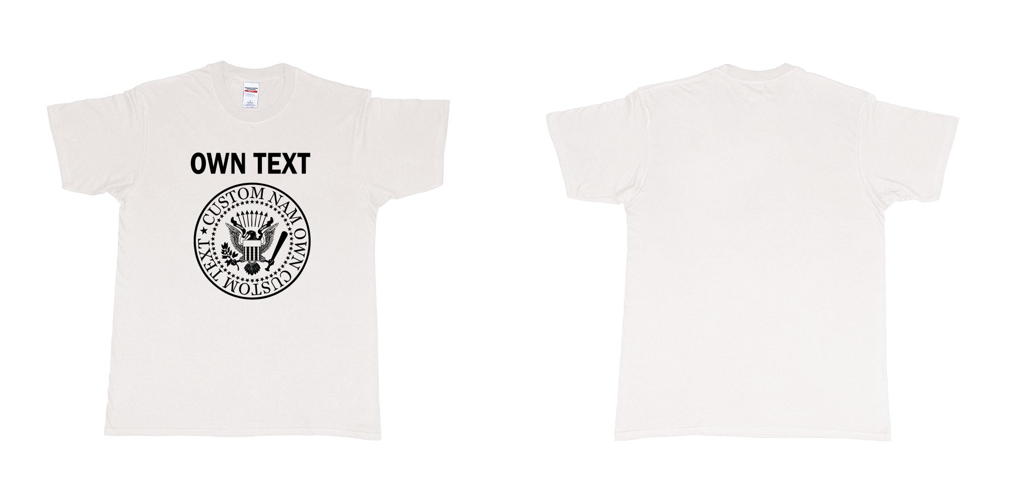 Custom tshirt design ramones eagle logo custom own text names in fabric color white choice your own text made in Bali by The Pirate Way
