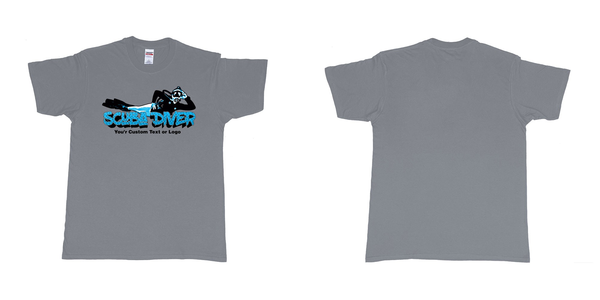 Custom tshirt design relaxed scuba diver in fabric color misty choice your own text made in Bali by The Pirate Way
