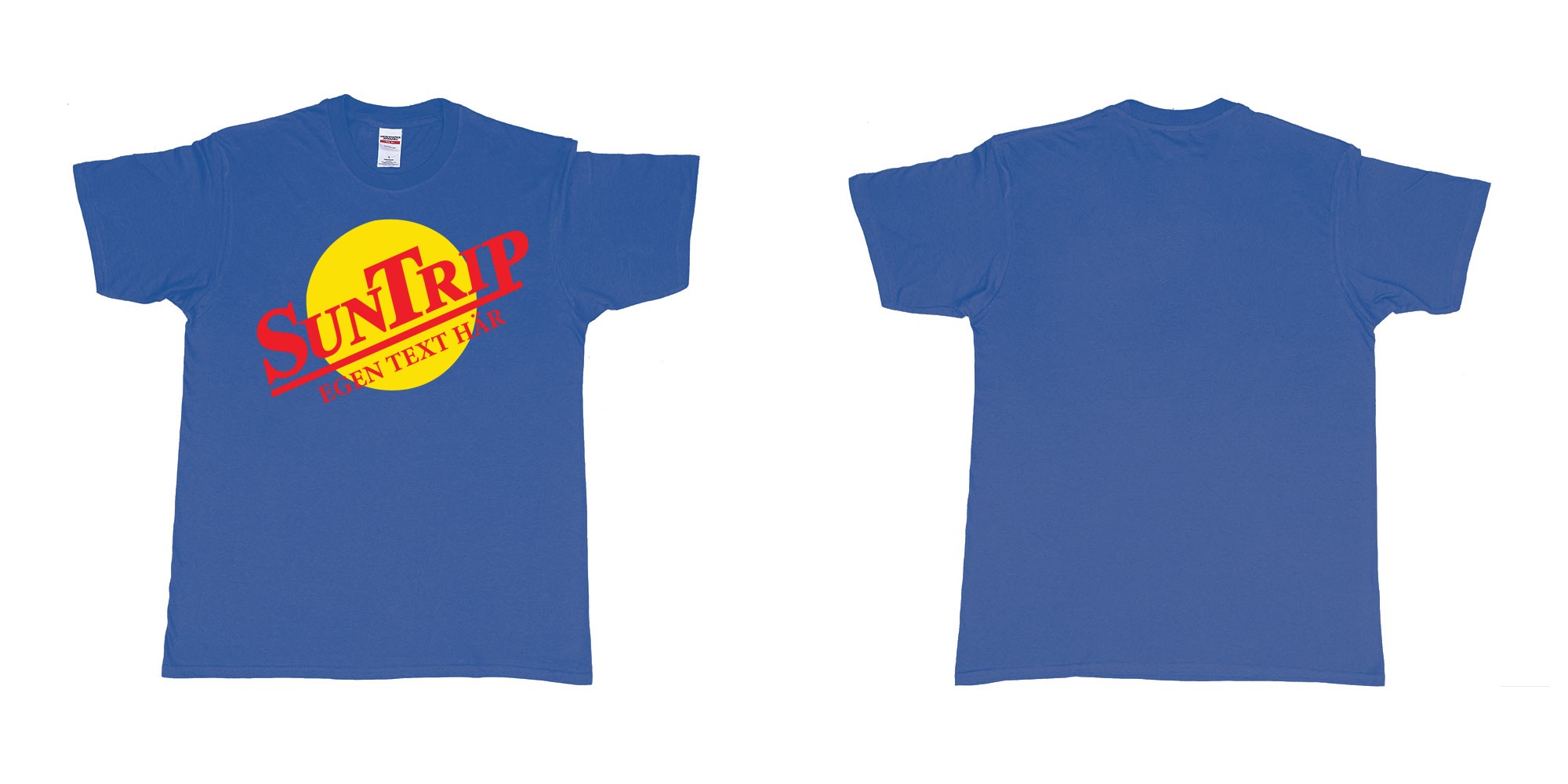 Custom tshirt design sallskapsresan suntrip eget tshirt tryck bali resa in fabric color royal-blue choice your own text made in Bali by The Pirate Way