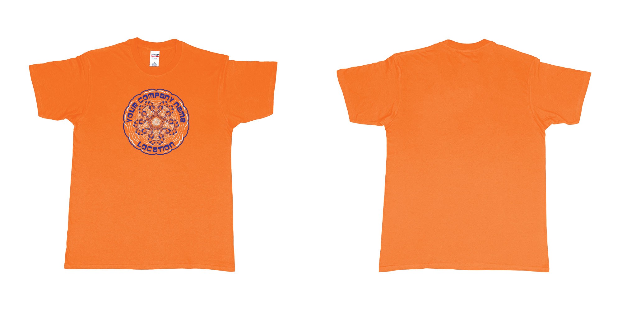 Custom tshirt design seahorses kissing mandala your own diveshop name and location personalized screen printing bali in fabric color orange choice your own text made in Bali by The Pirate Way