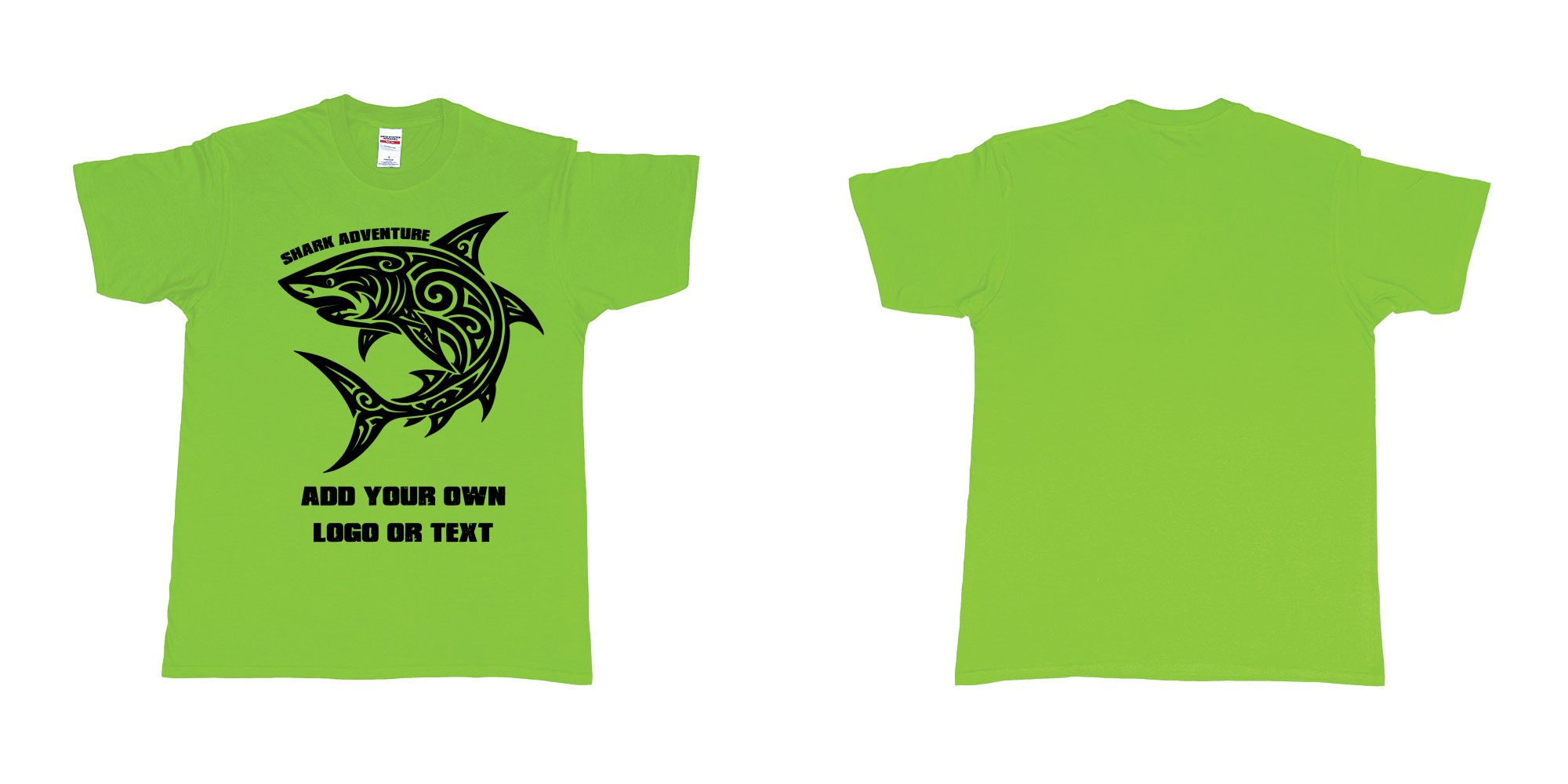 Custom tshirt design shark tribal add own logo or text bali tshirt design in fabric color lime choice your own text made in Bali by The Pirate Way