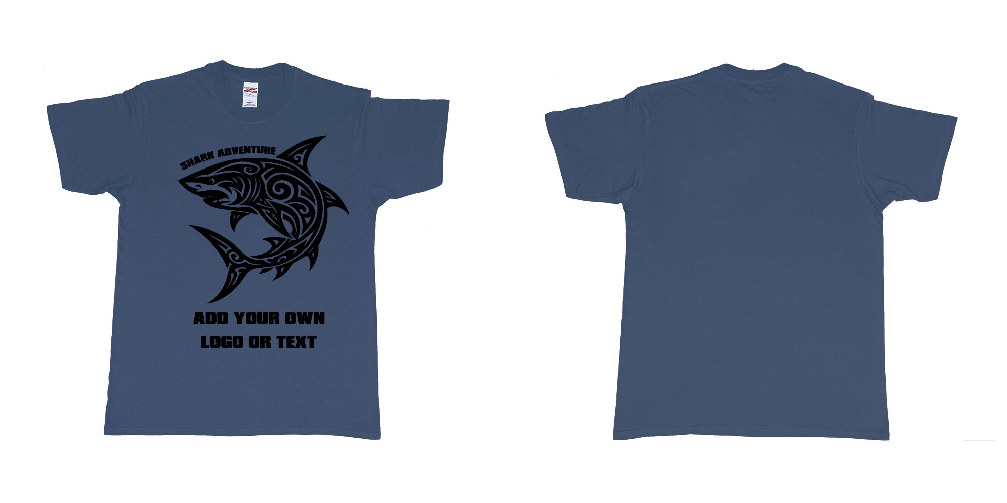 Custom tshirt design shark tribal add own logo or text bali tshirt design in fabric color navy choice your own text made in Bali by The Pirate Way