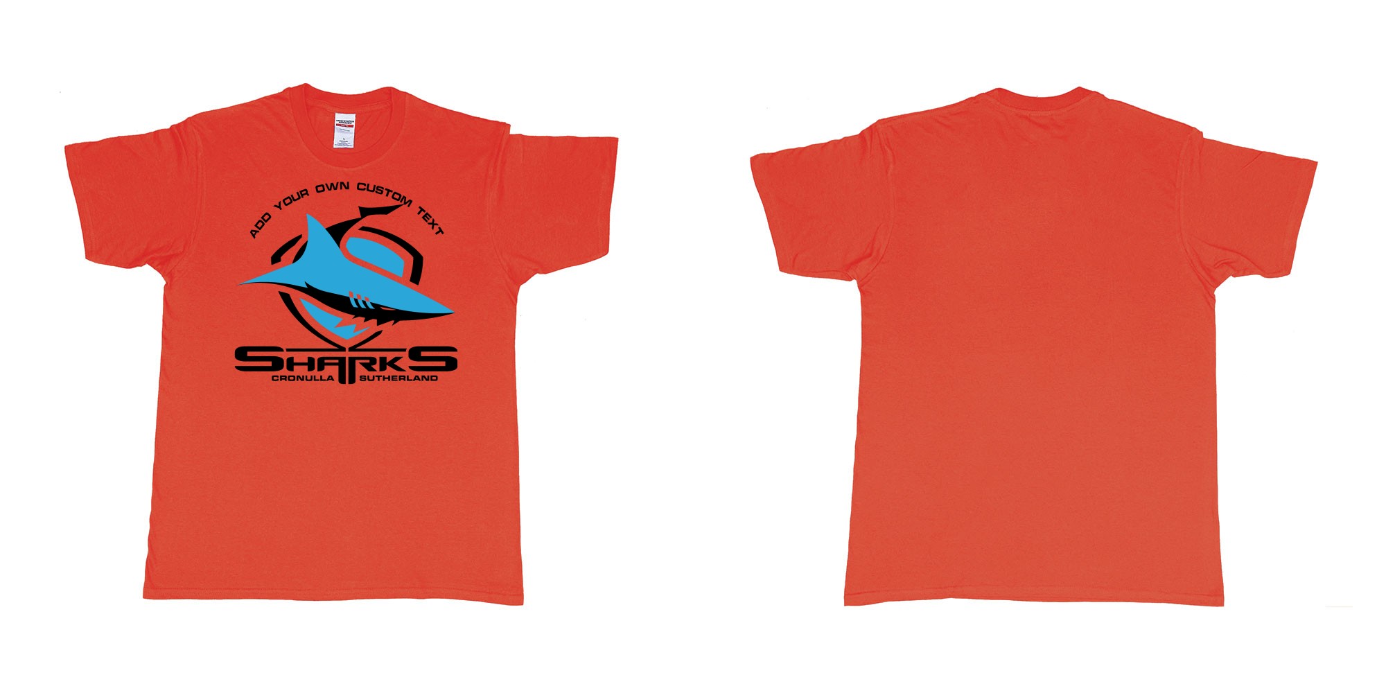 Custom tshirt design sharks cronulla sutherland shire southern sydney new south wales in fabric color red choice your own text made in Bali by The Pirate Way