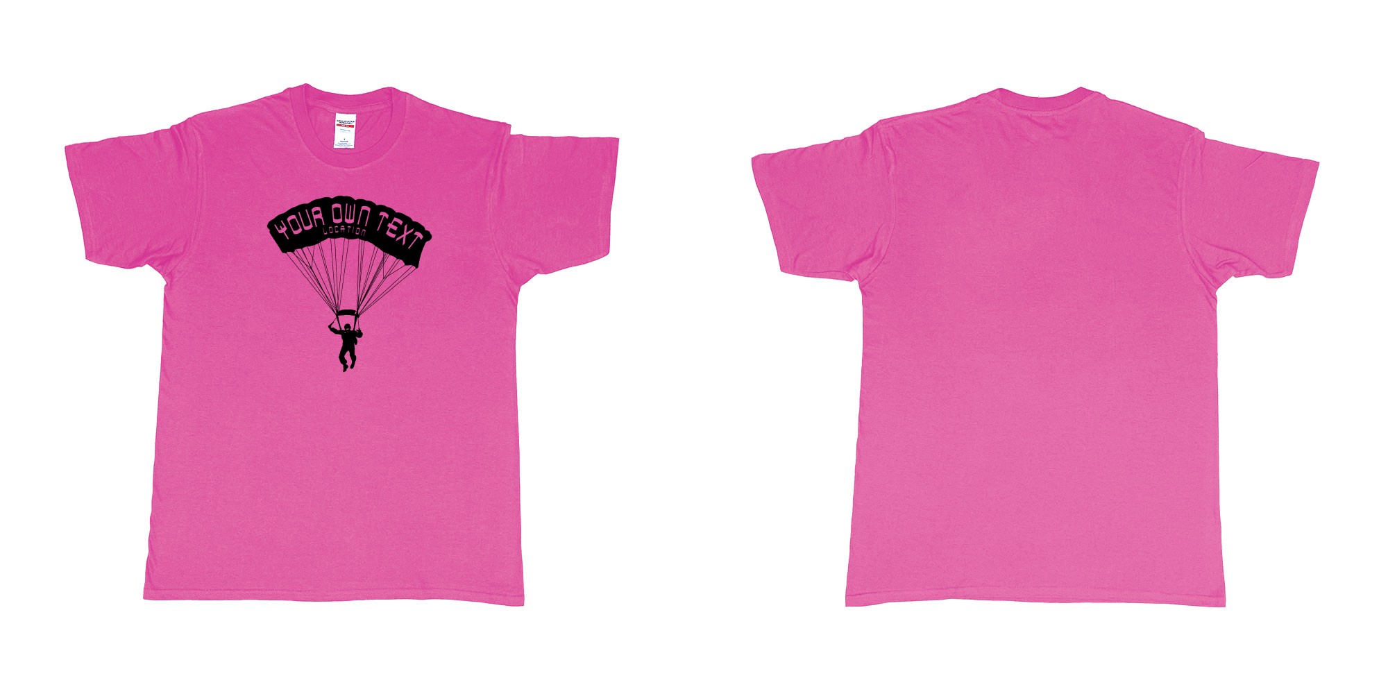 Custom tshirt design skydiver club custom print in fabric color heliconia choice your own text made in Bali by The Pirate Way