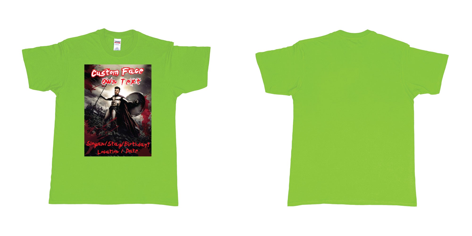 Custom tshirt design sparta leonidas 300 custom face chris hemsworth in fabric color lime choice your own text made in Bali by The Pirate Way