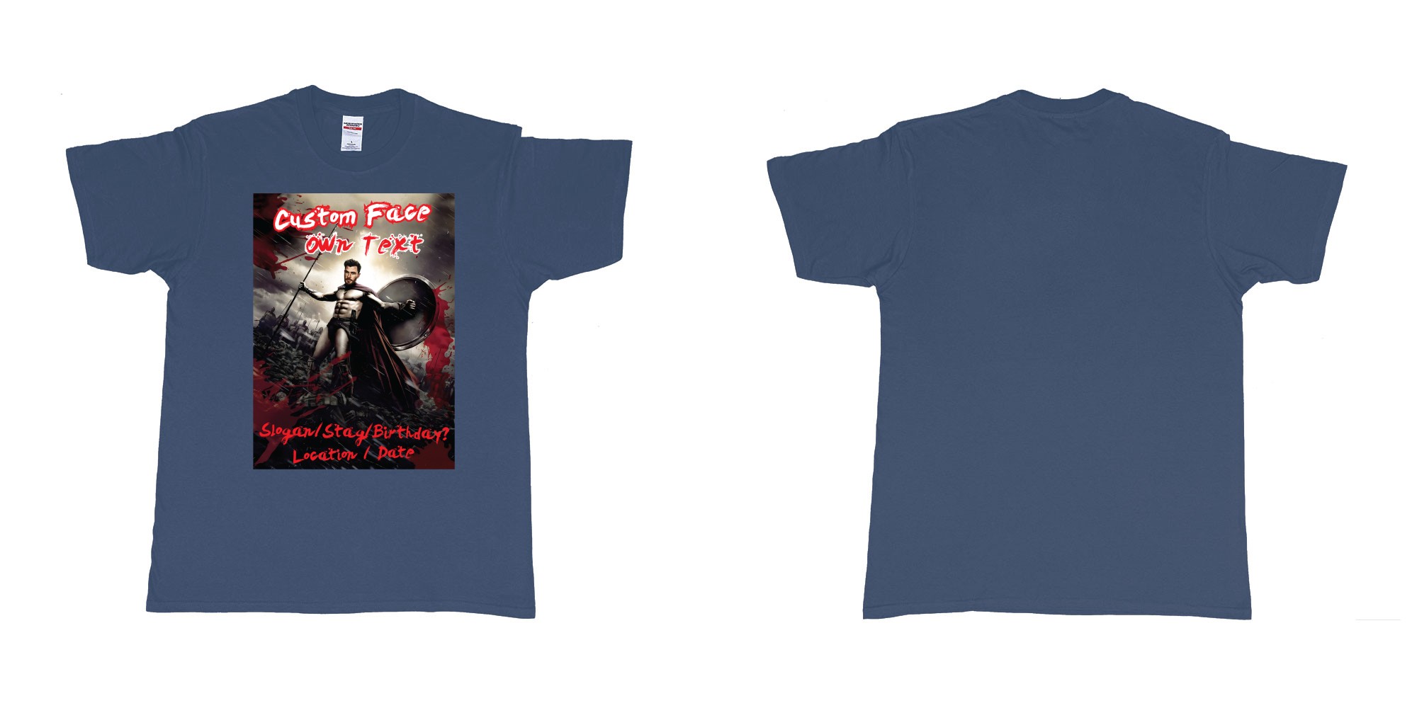 Custom tshirt design sparta leonidas 300 custom face chris hemsworth in fabric color navy choice your own text made in Bali by The Pirate Way