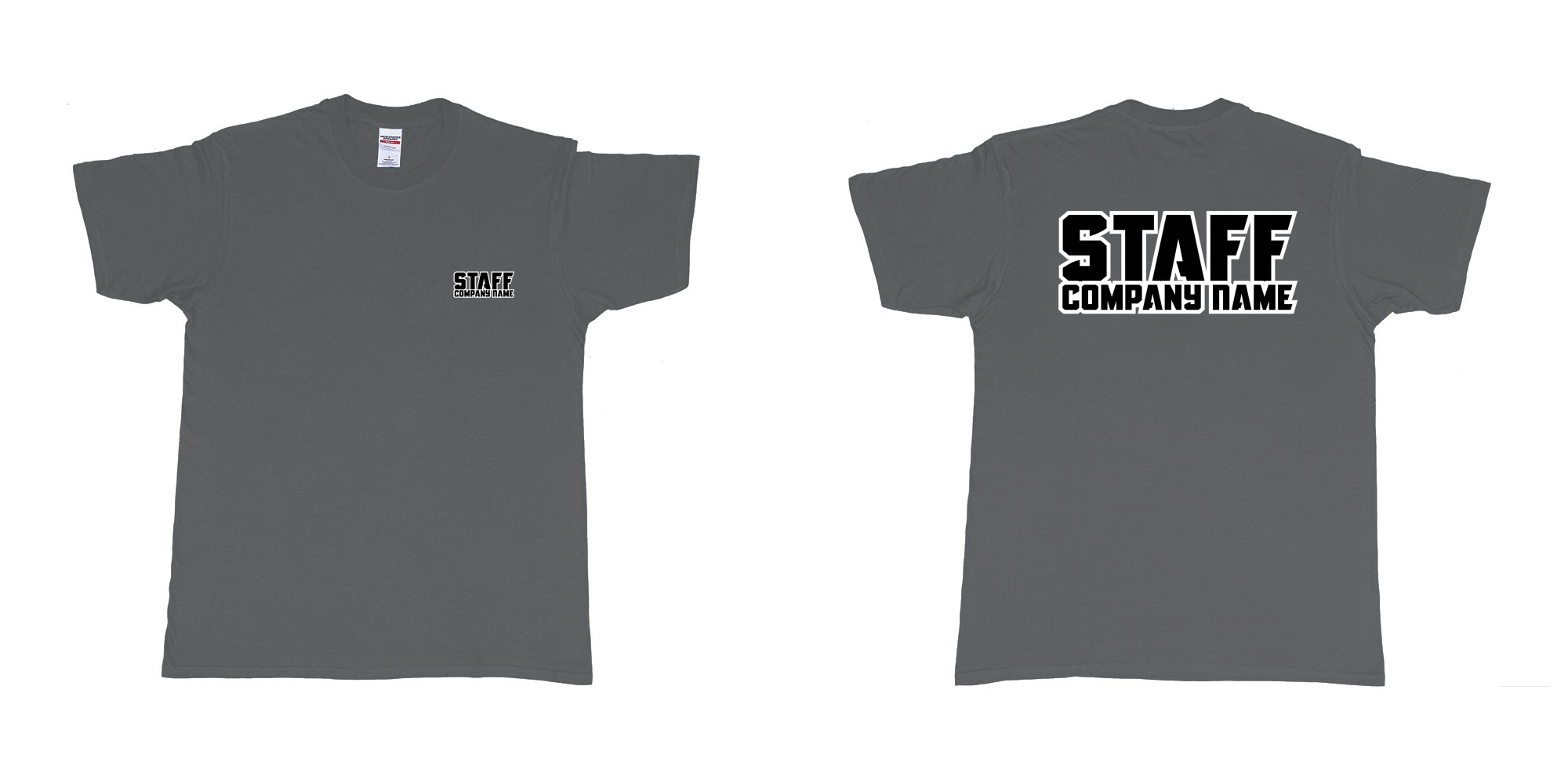 Custom tshirt design staff tshirt own company name in fabric color charcoal choice your own text made in Bali by The Pirate Way