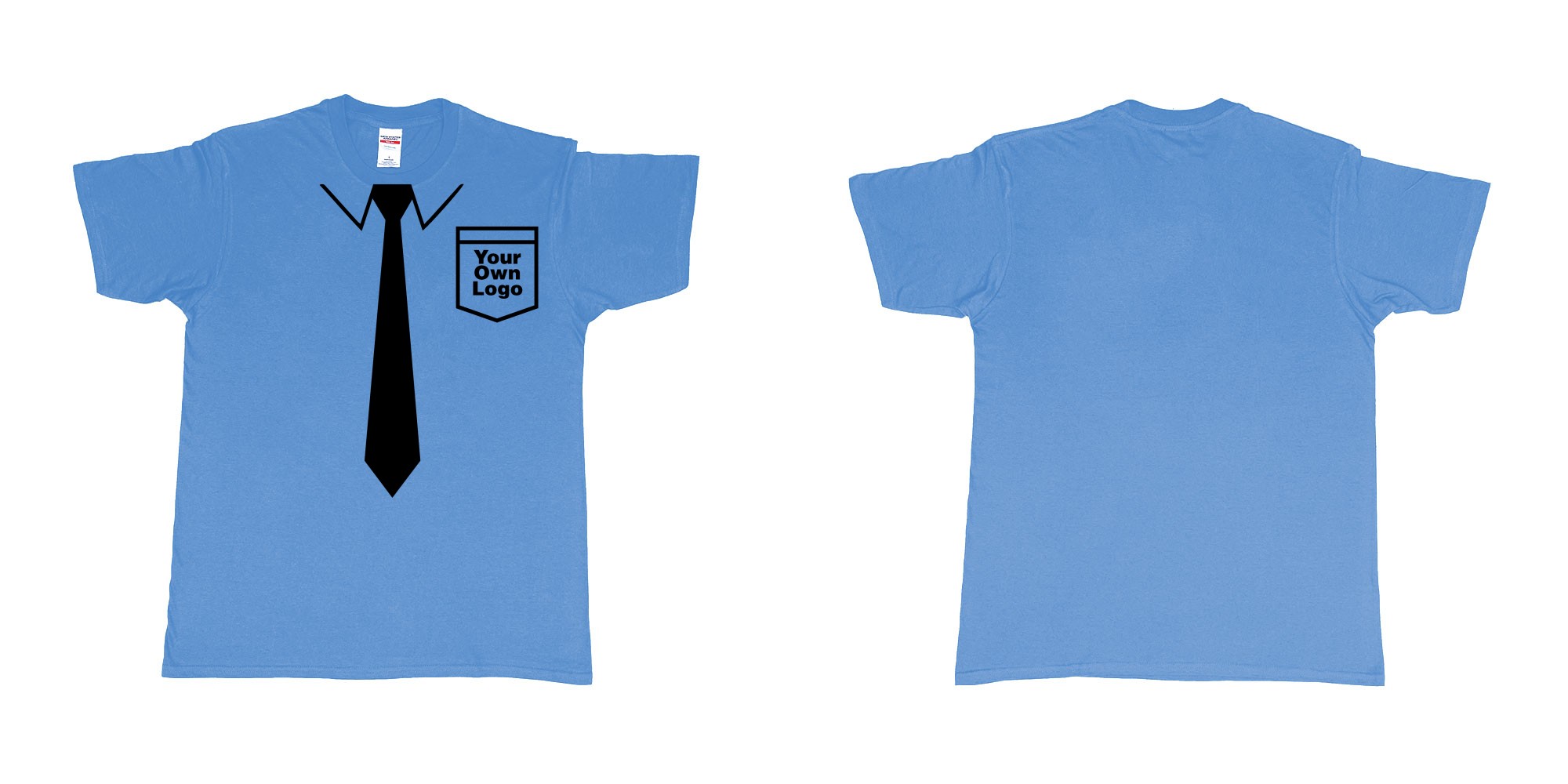 Custom tshirt design staff uniform with tie pocket own logo bali in fabric color carolina-blue choice your own text made in Bali by The Pirate Way