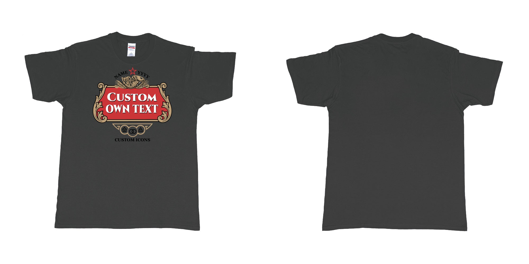 Custom tshirt design stella artois logo custom icons text design in fabric color black choice your own text made in Bali by The Pirate Way