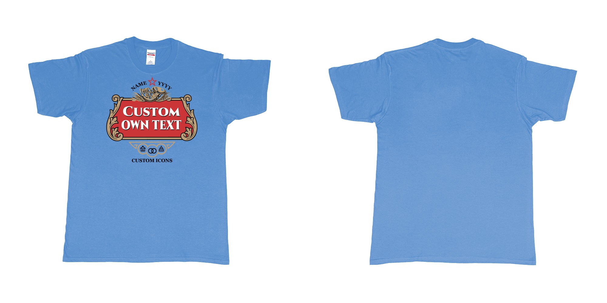 Custom tshirt design stella artois logo custom icons text design in fabric color carolina-blue choice your own text made in Bali by The Pirate Way