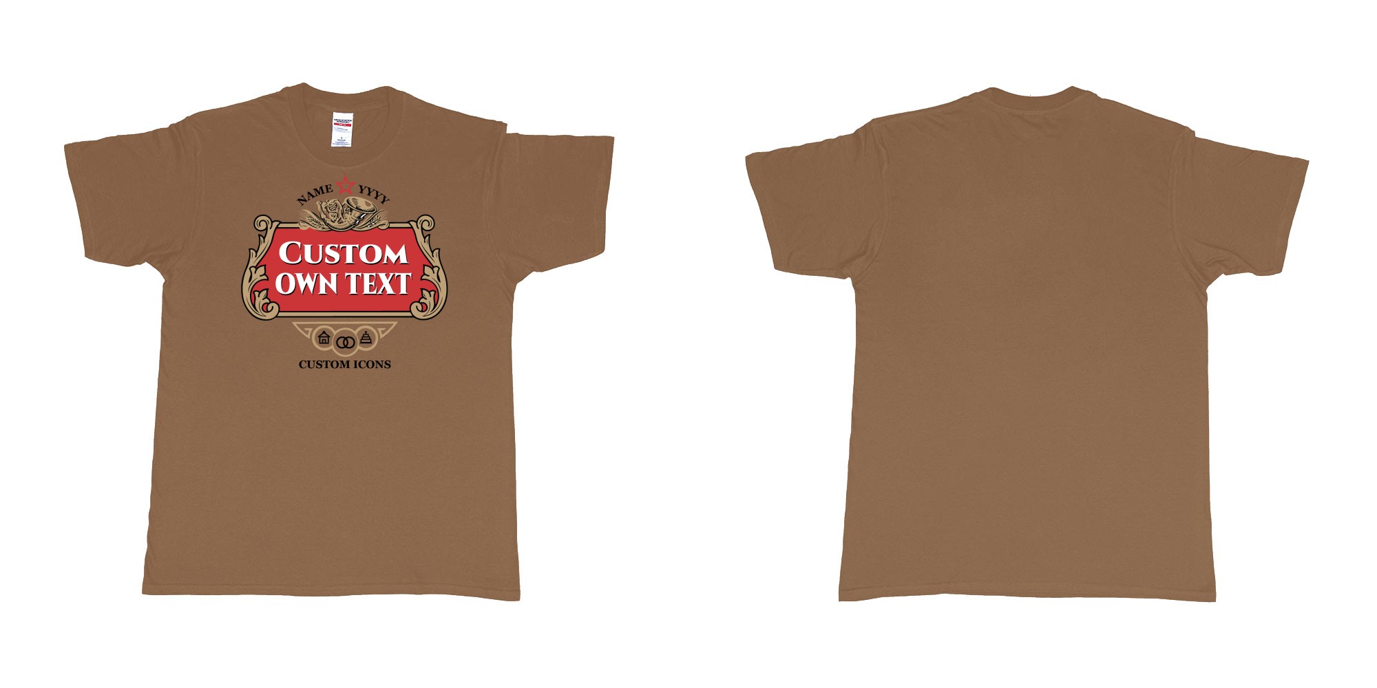 Custom tshirt design stella artois logo custom icons text design in fabric color chestnut choice your own text made in Bali by The Pirate Way