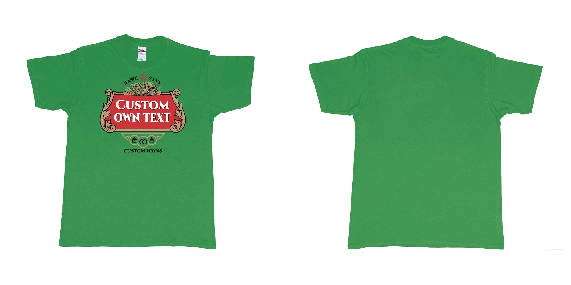Custom tshirt design stella artois logo custom icons text design in fabric color irish-green choice your own text made in Bali by The Pirate Way
