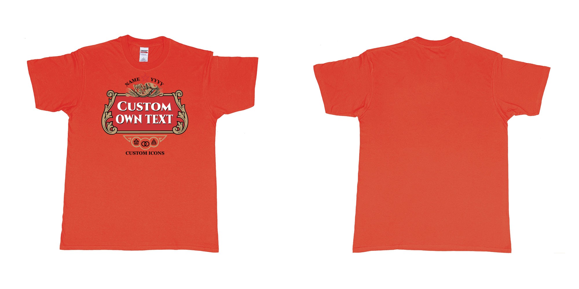Custom tshirt design stella artois logo custom icons text design in fabric color red choice your own text made in Bali by The Pirate Way