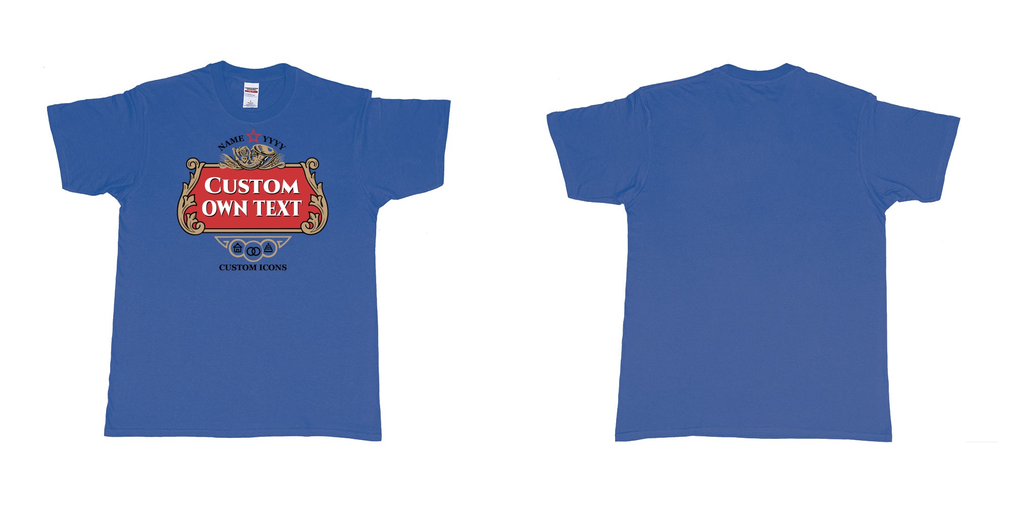 Custom tshirt design stella artois logo custom icons text design in fabric color royal-blue choice your own text made in Bali by The Pirate Way