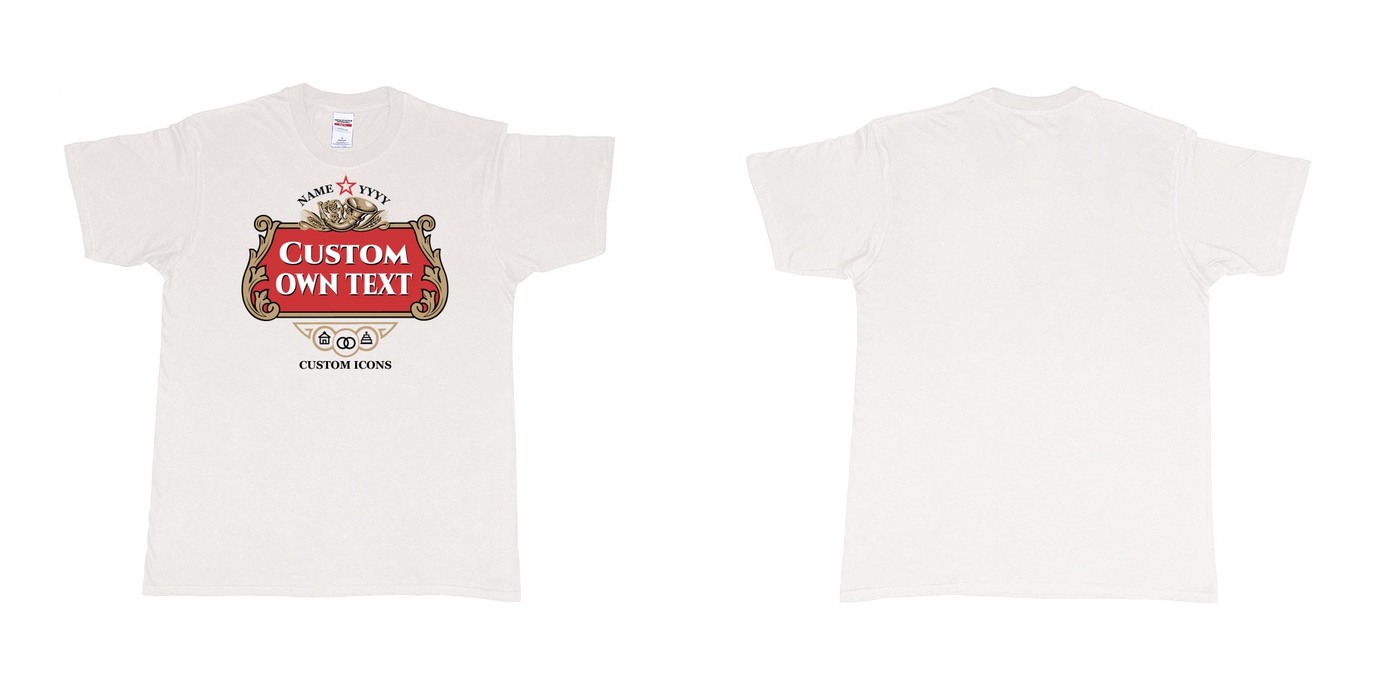 Custom tshirt design stella artois logo custom icons text design in fabric color white choice your own text made in Bali by The Pirate Way