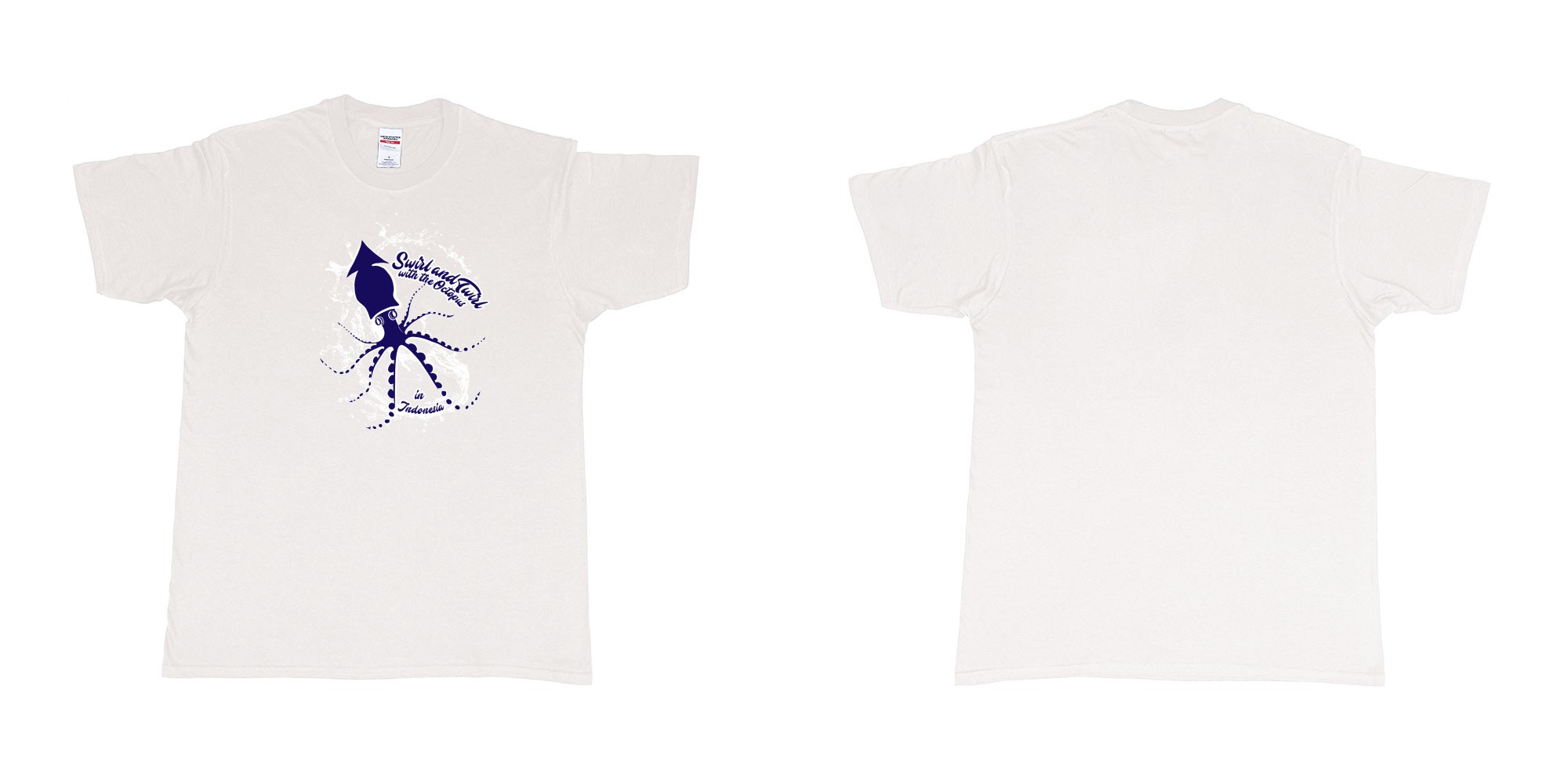 Custom tshirt design swirl and twirl with the octopus in indonesia custom teeshirt bali in fabric color white choice your own text made in Bali by The Pirate Way