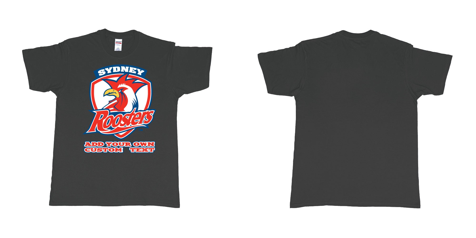 Custom tshirt design sydney roosters custom NRL design in fabric color black choice your own text made in Bali by The Pirate Way