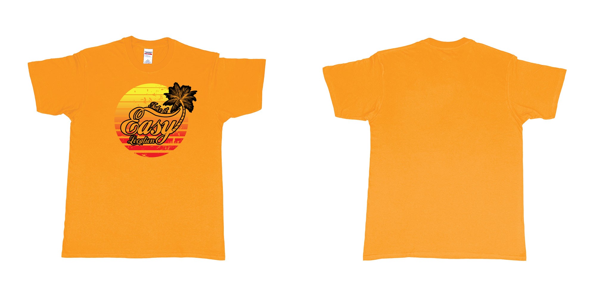 Custom tshirt design take is easy own location easy tee bali custom text printing in fabric color gold choice your own text made in Bali by The Pirate Way