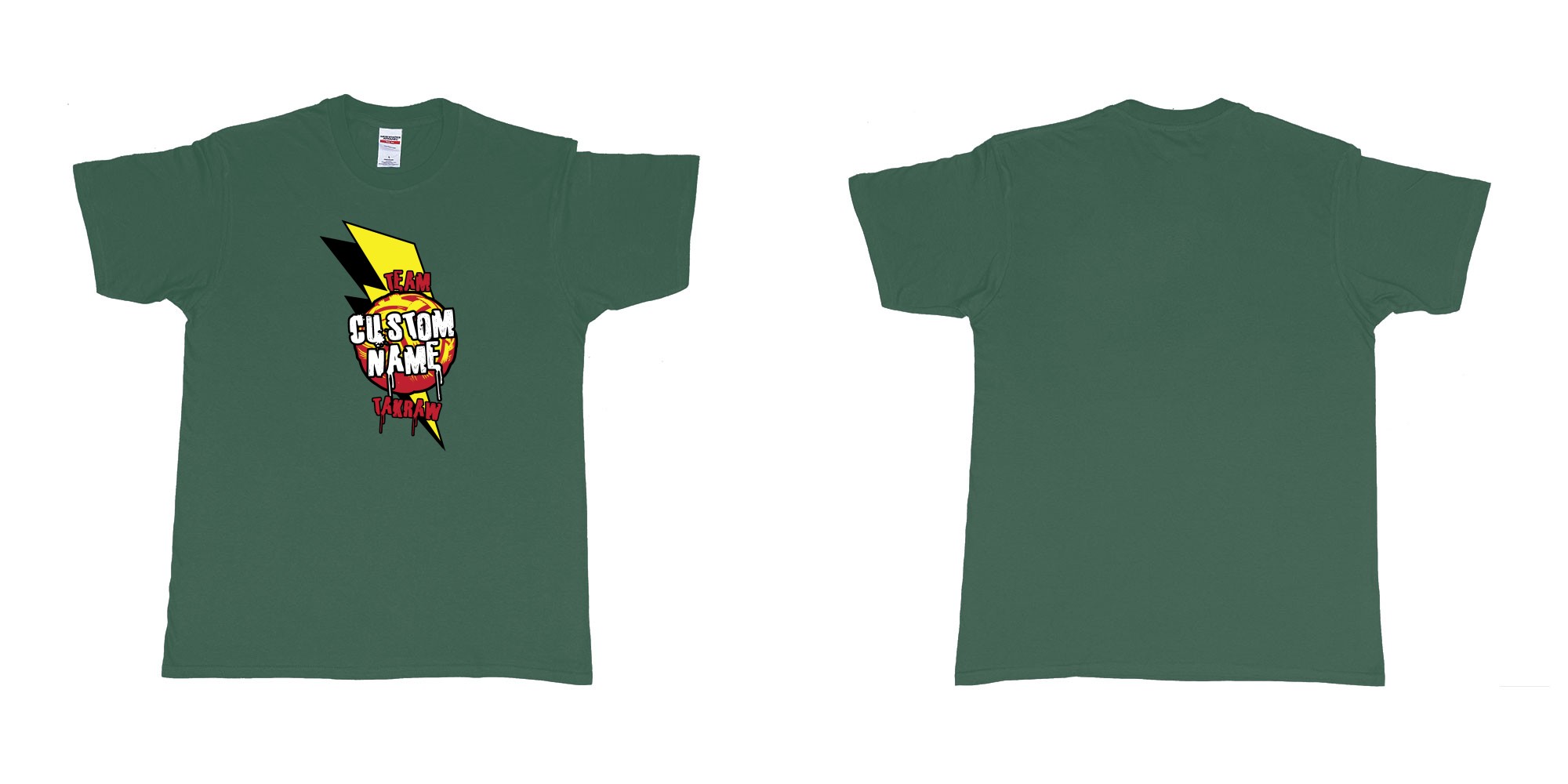 Custom tshirt design takraw custom team name design in fabric color forest-green choice your own text made in Bali by The Pirate Way