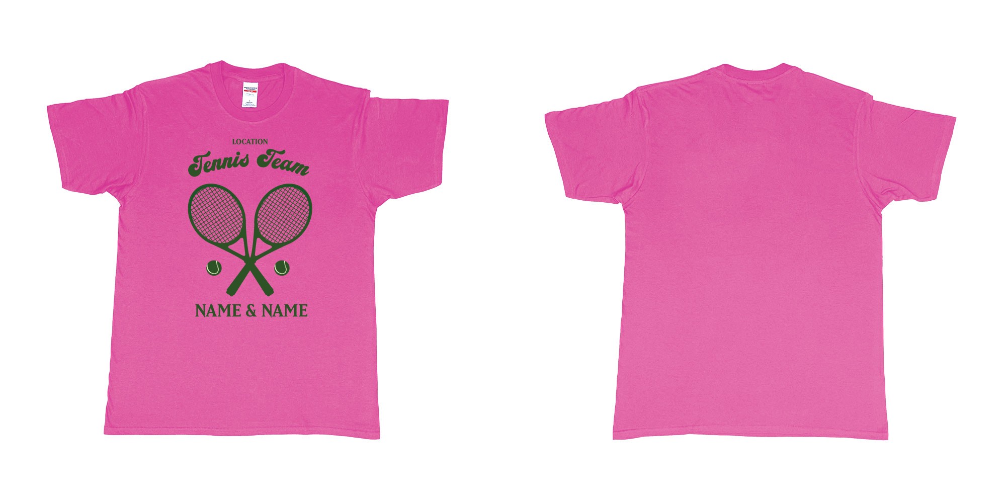 Custom tshirt design tennis team club  logo design custom names in fabric color heliconia choice your own text made in Bali by The Pirate Way