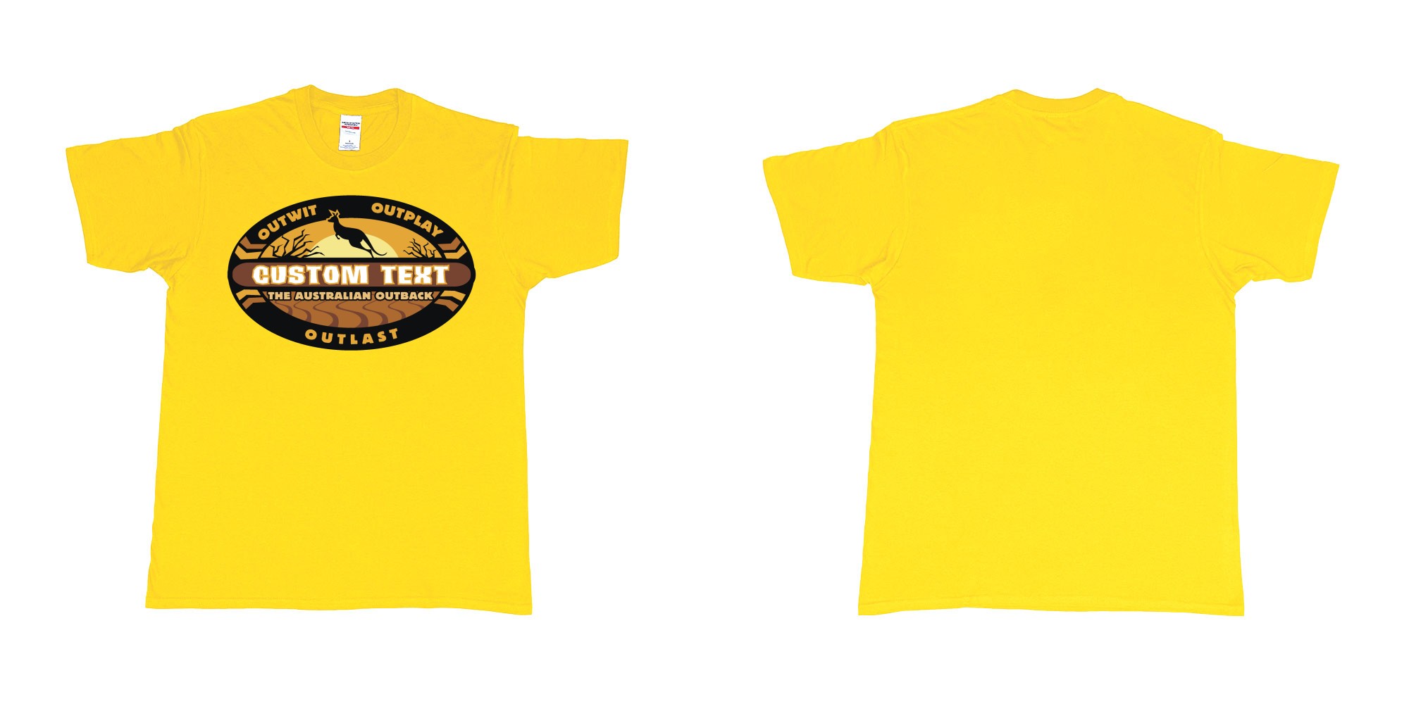 Custom tshirt design the australian outback survivor outwit outplay logo all own custom text print bali in fabric color daisy choice your own text made in Bali by The Pirate Way