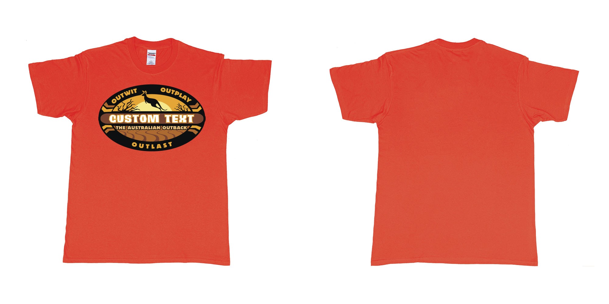 Custom tshirt design the australian outback survivor outwit outplay logo all own custom text print bali in fabric color red choice your own text made in Bali by The Pirate Way
