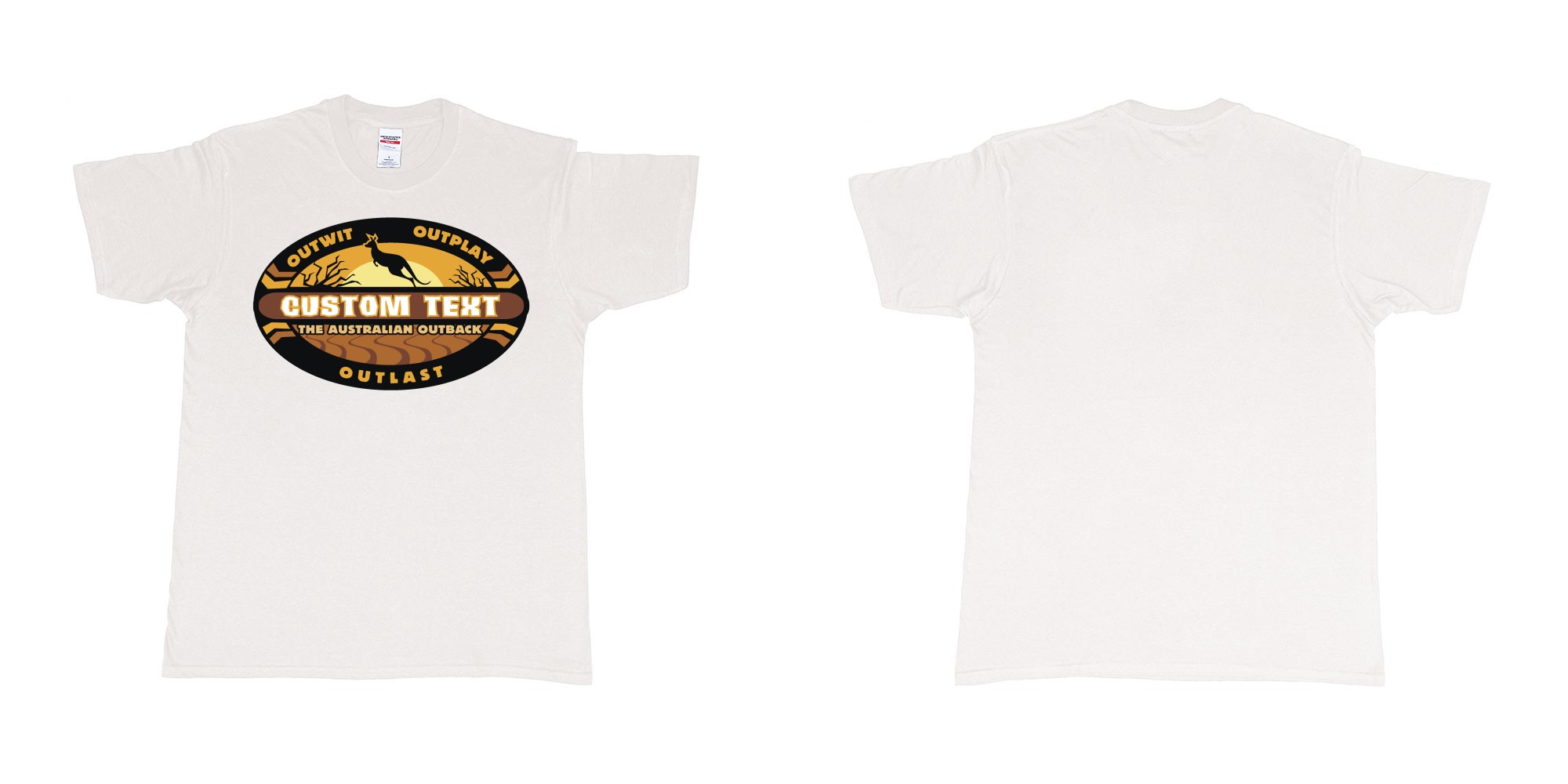 Custom tshirt design the australian outback survivor outwit outplay logo all own custom text print bali in fabric color white choice your own text made in Bali by The Pirate Way
