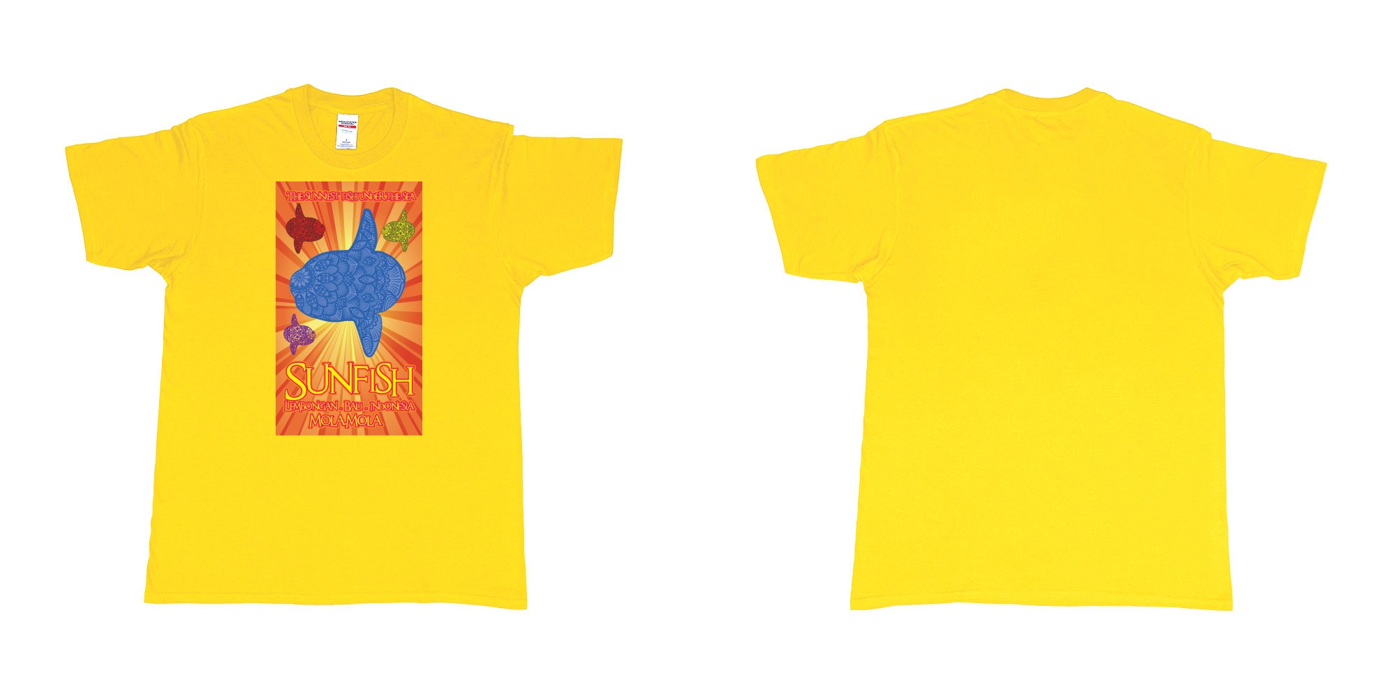 Custom tshirt design the sunniest fish under the sea sunfish mola mola lembongan Bali Indonesia diving in fabric color daisy choice your own text made in Bali by The Pirate Way