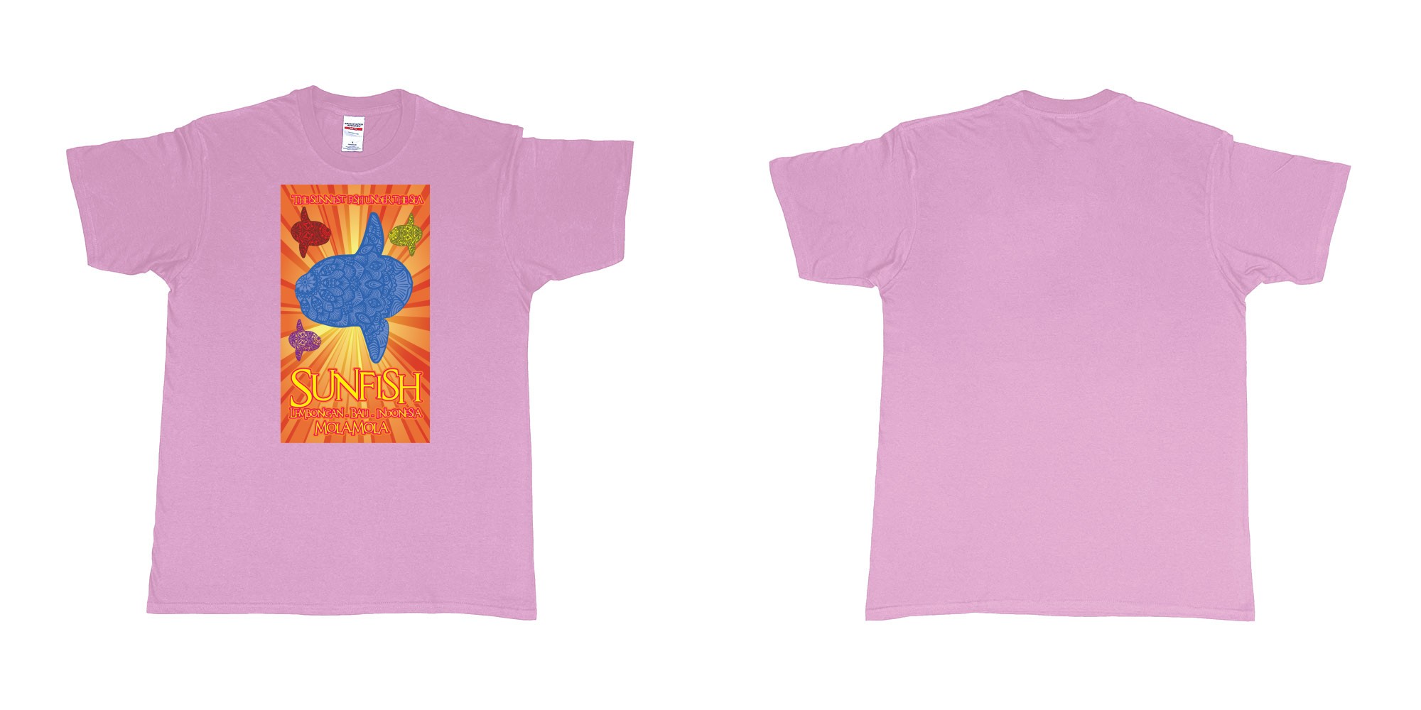 Custom tshirt design the sunniest fish under the sea sunfish mola mola lembongan Bali Indonesia diving in fabric color light-pink choice your own text made in Bali by The Pirate Way