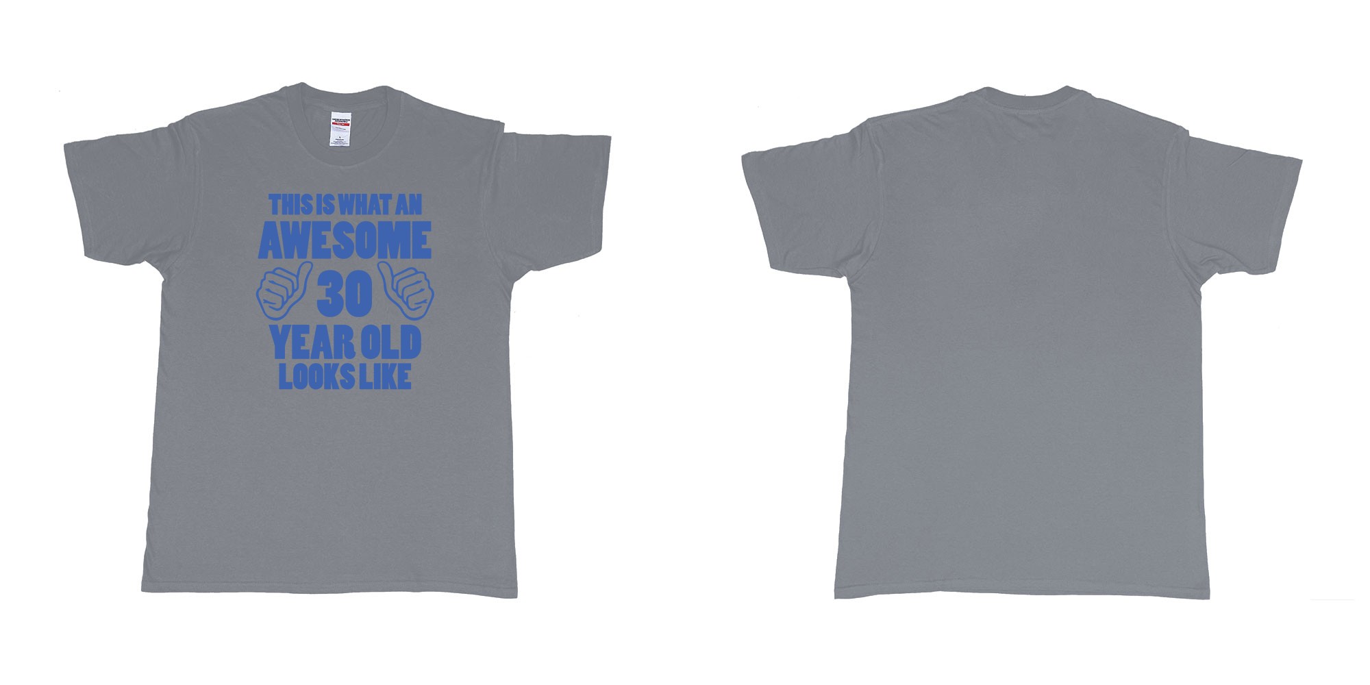Custom tshirt design this is what an awesom 30 year old look like in fabric color misty choice your own text made in Bali by The Pirate Way