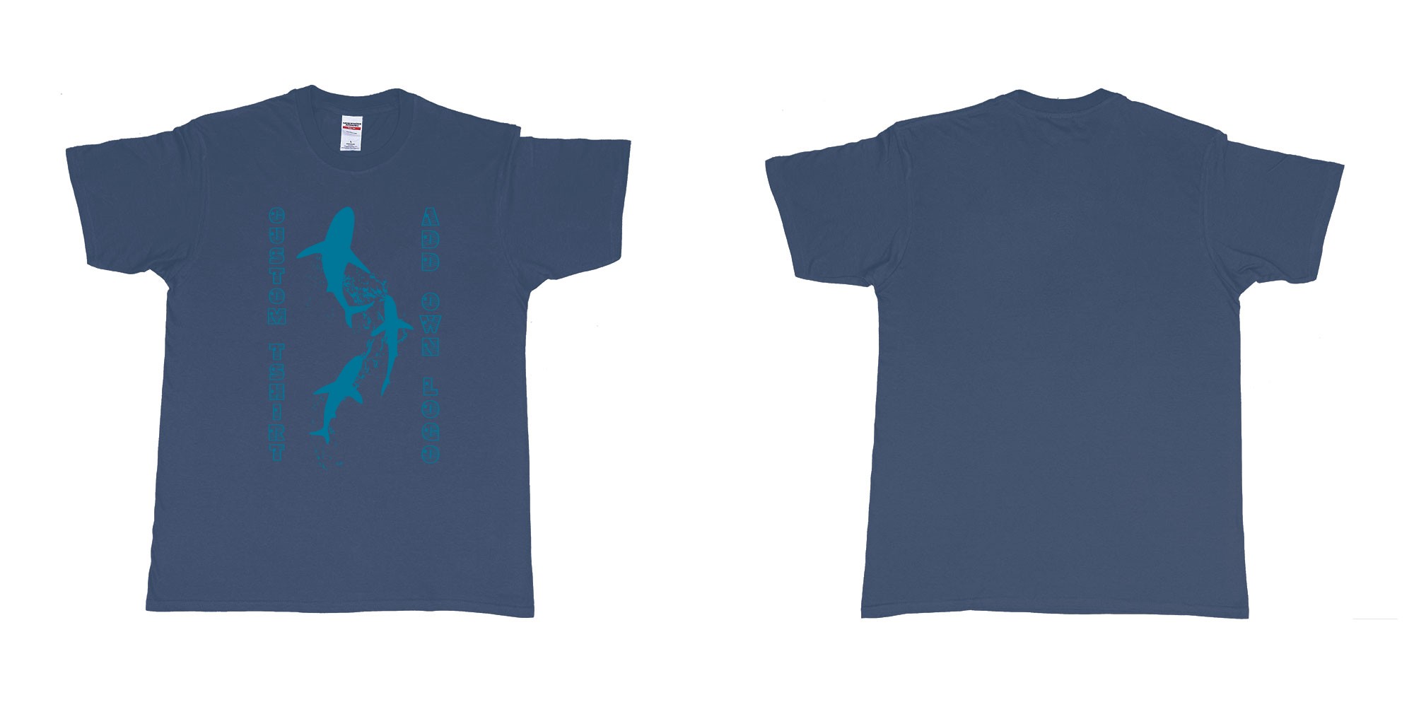 Custom tshirt design three shark siluetts scuba diving teeshirt in fabric color navy choice your own text made in Bali by The Pirate Way