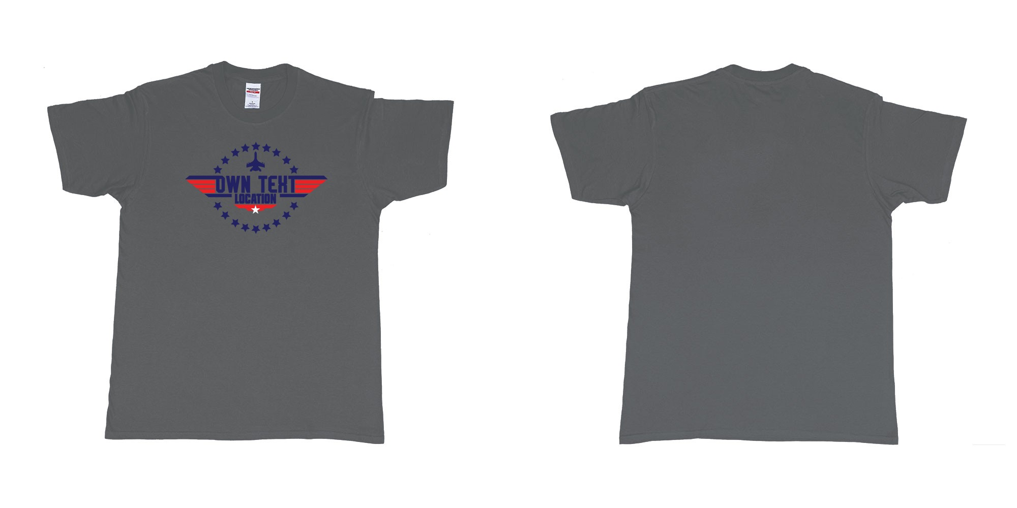 Custom tshirt design top gun maverick logo custom text dad mom stagdo location t shirt bali print in fabric color charcoal choice your own text made in Bali by The Pirate Way