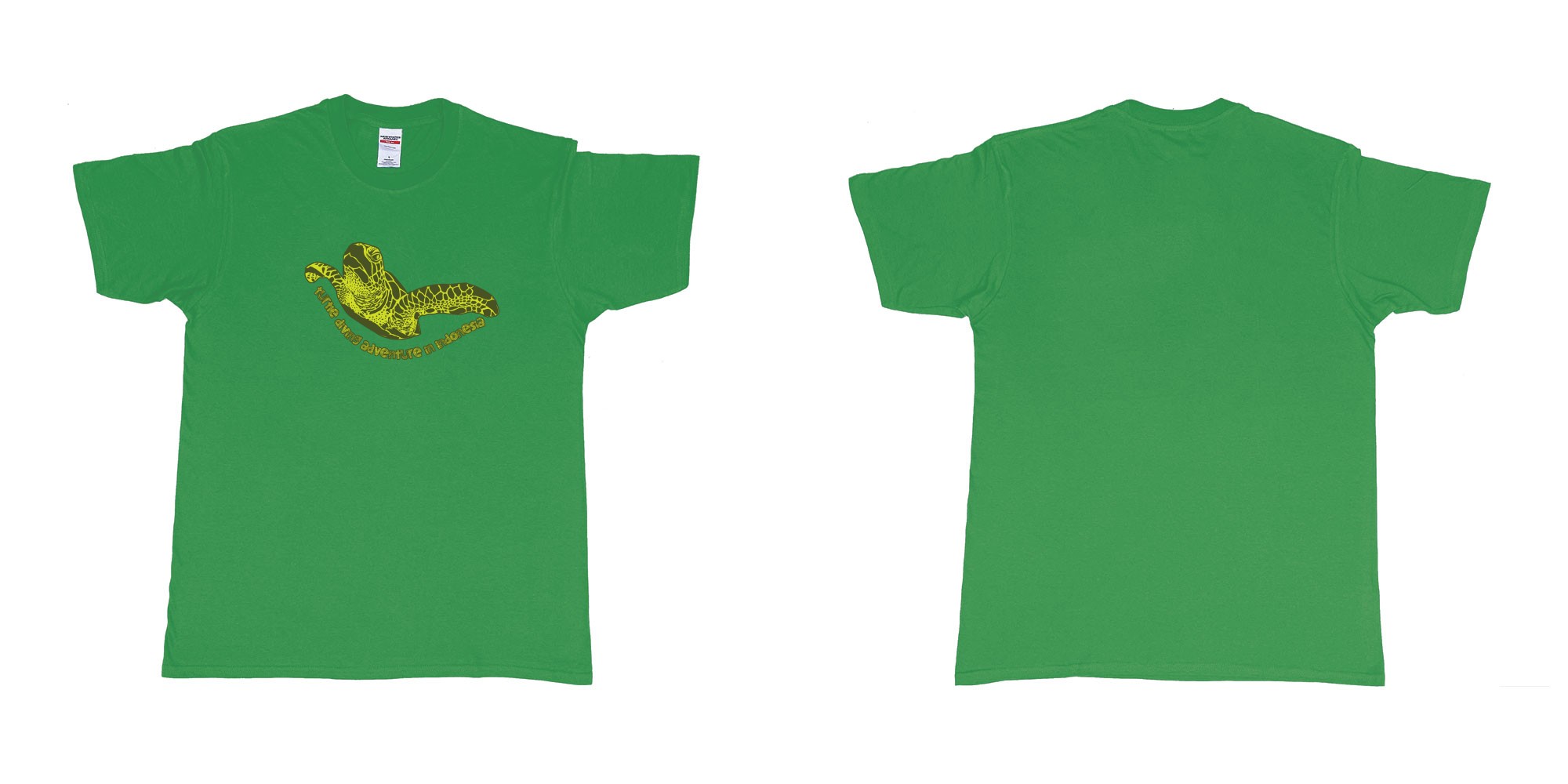 Custom tshirt design turtle diving adventure in indonesia in fabric color irish-green choice your own text made in Bali by The Pirate Way