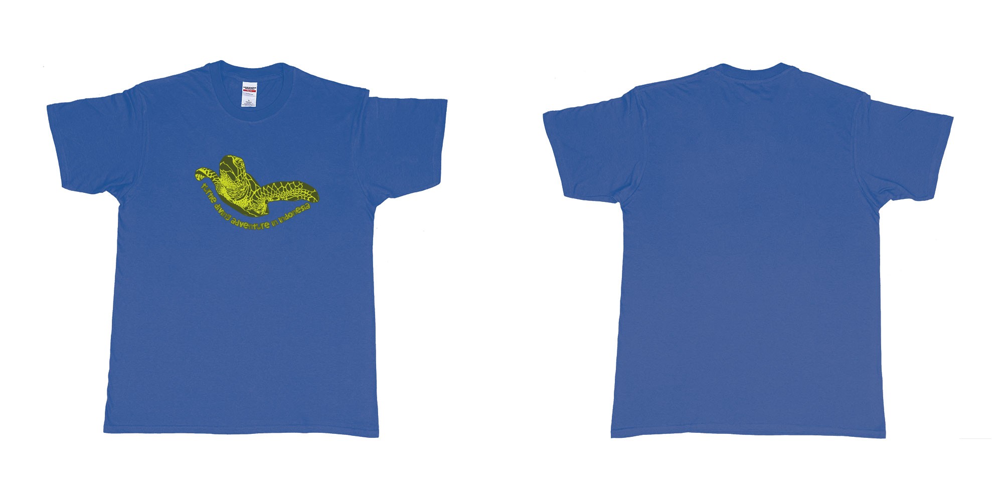Custom tshirt design turtle diving adventure in indonesia in fabric color royal-blue choice your own text made in Bali by The Pirate Way