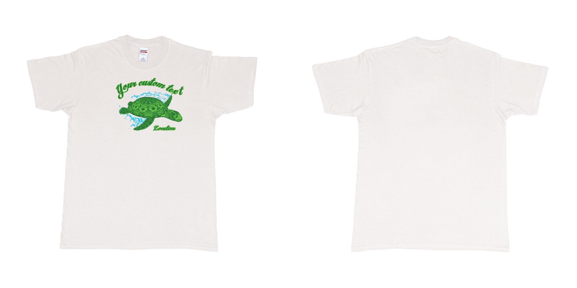 Custom tshirt design turtle swimming design bali in fabric color white choice your own text made in Bali by The Pirate Way