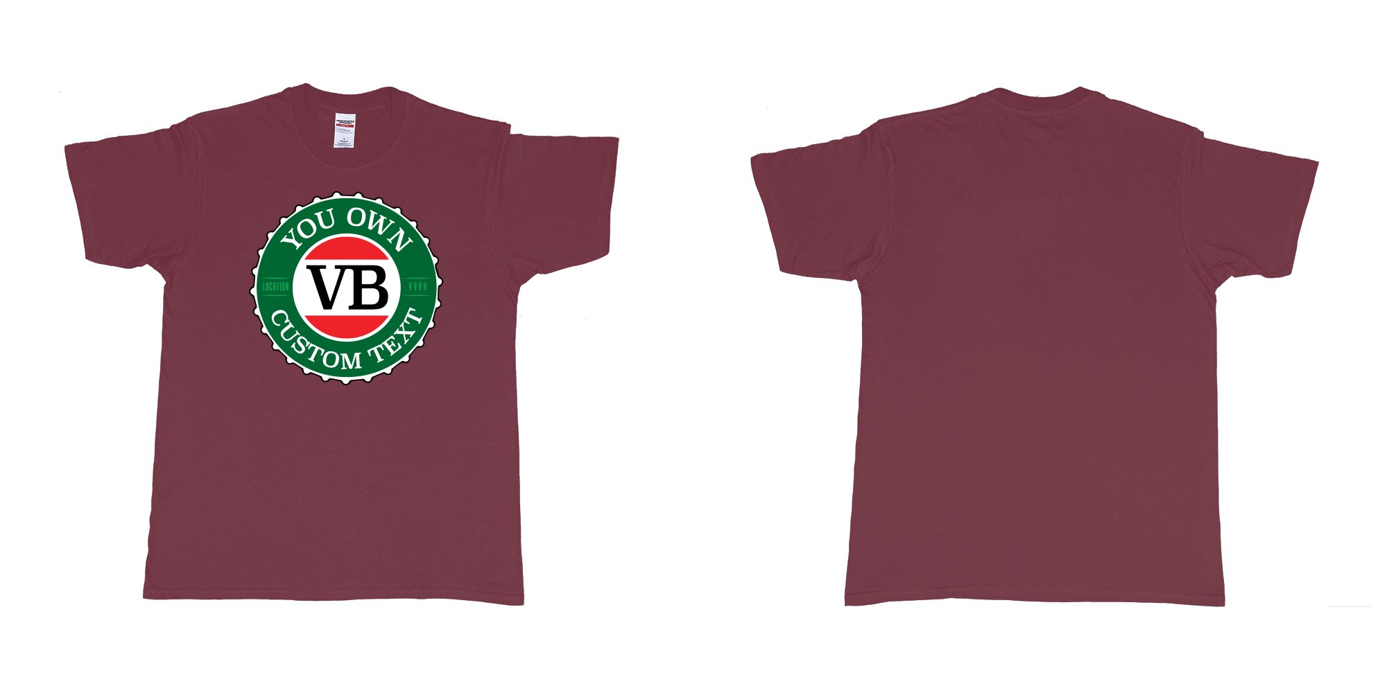 Custom tshirt design vb victoria bitter beer brand bottlecap in fabric color marron choice your own text made in Bali by The Pirate Way