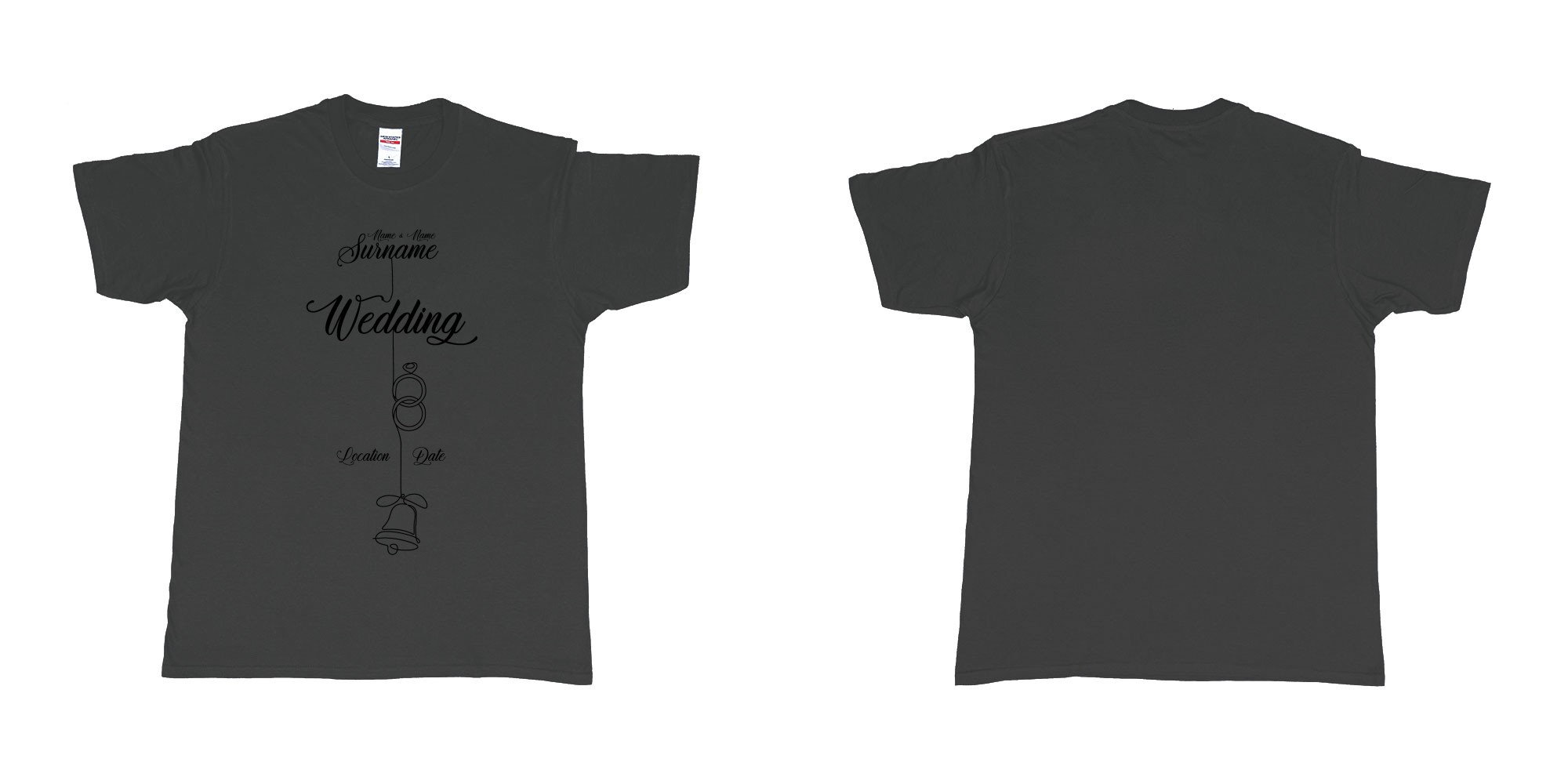Custom tshirt design wedding string rings bell in fabric color black choice your own text made in Bali by The Pirate Way