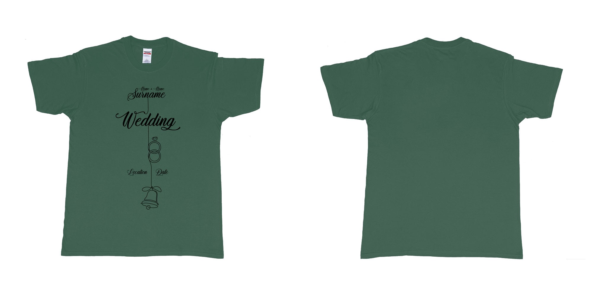 Custom tshirt design wedding string rings bell in fabric color forest-green choice your own text made in Bali by The Pirate Way