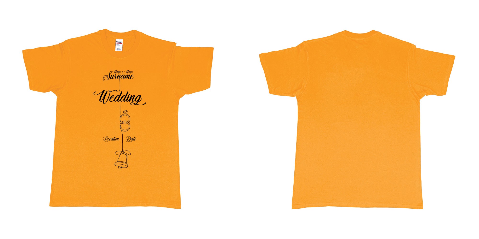Custom tshirt design wedding string rings bell in fabric color gold choice your own text made in Bali by The Pirate Way