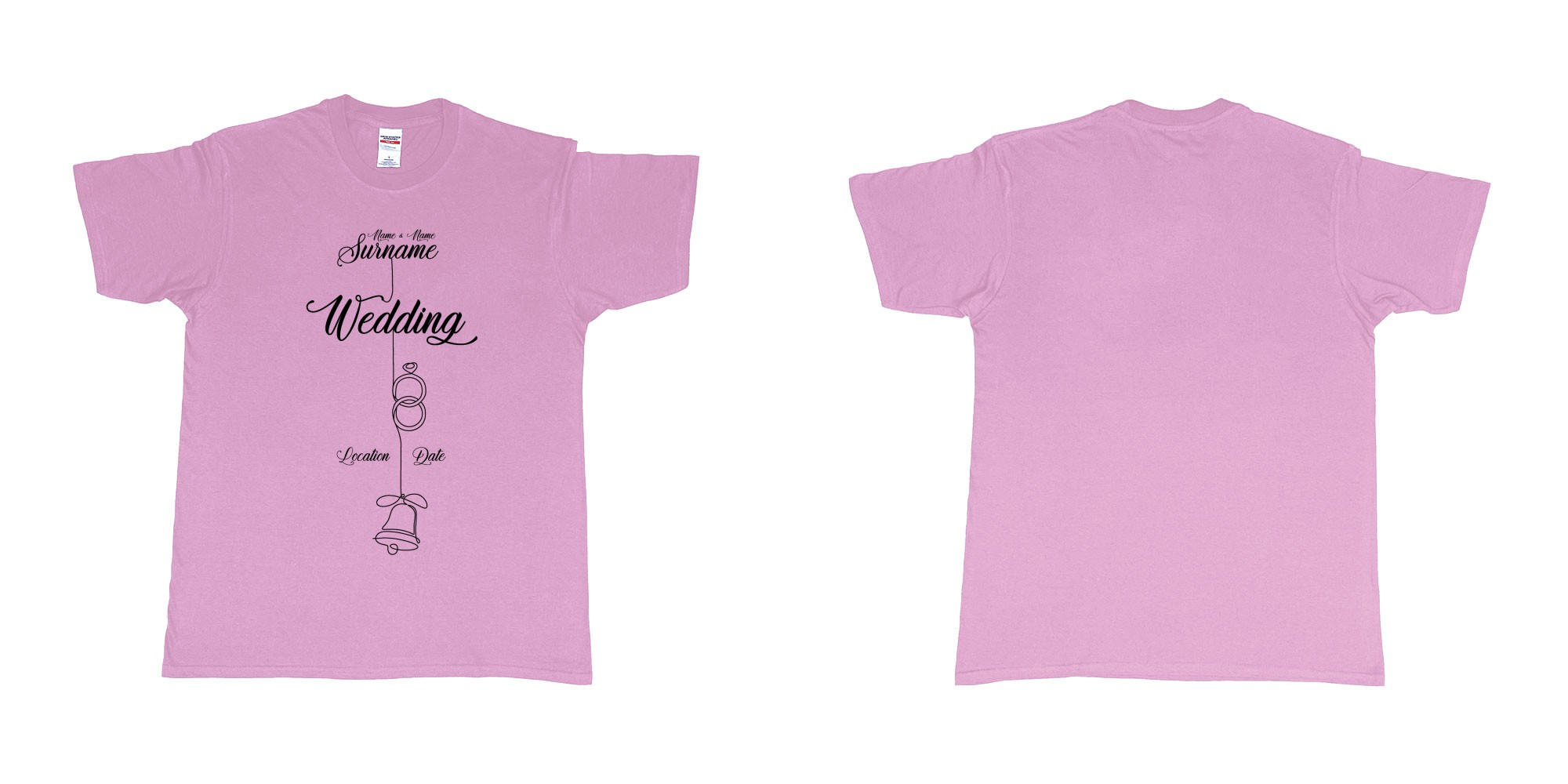 Custom tshirt design wedding string rings bell in fabric color light-pink choice your own text made in Bali by The Pirate Way