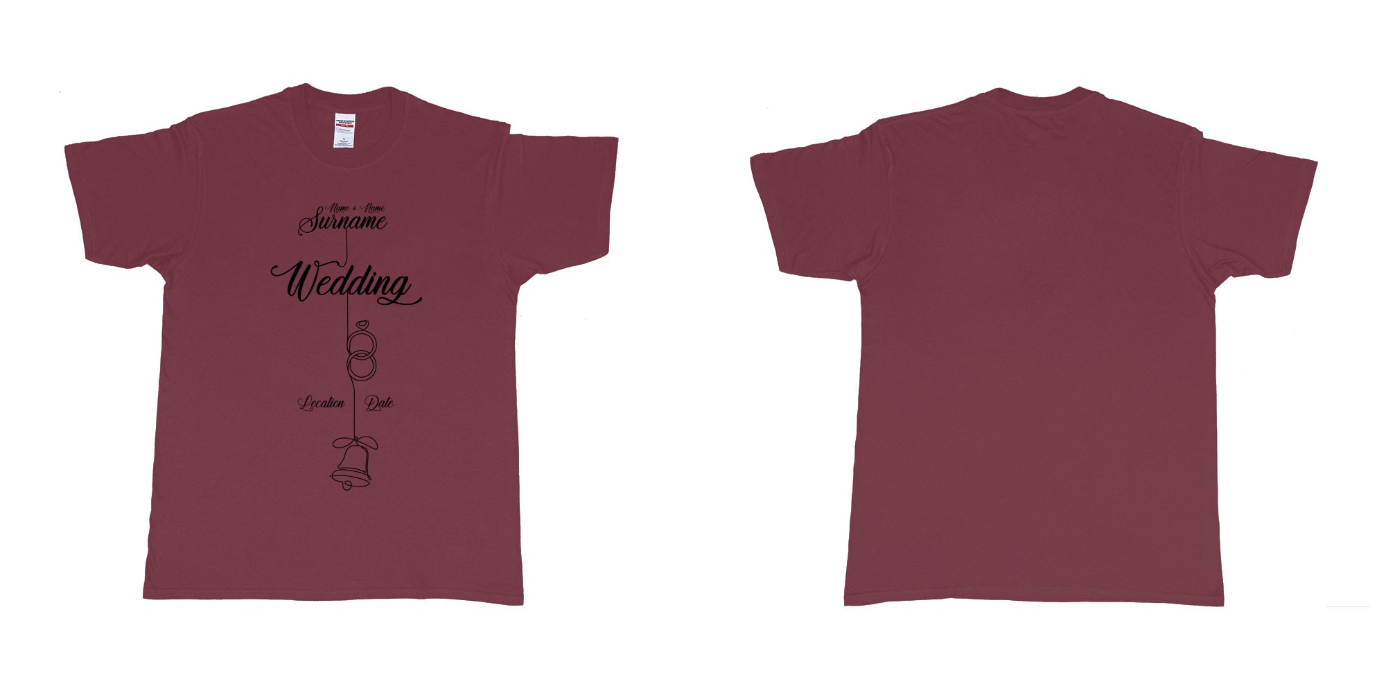Custom tshirt design wedding string rings bell in fabric color marron choice your own text made in Bali by The Pirate Way