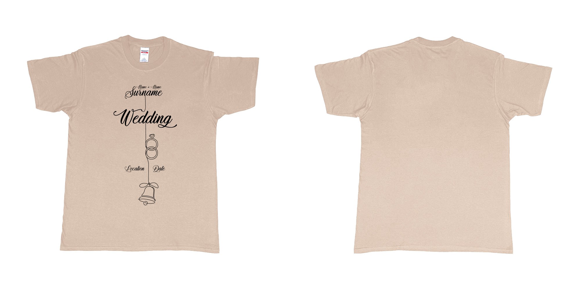 Custom tshirt design wedding string rings bell in fabric color sand choice your own text made in Bali by The Pirate Way
