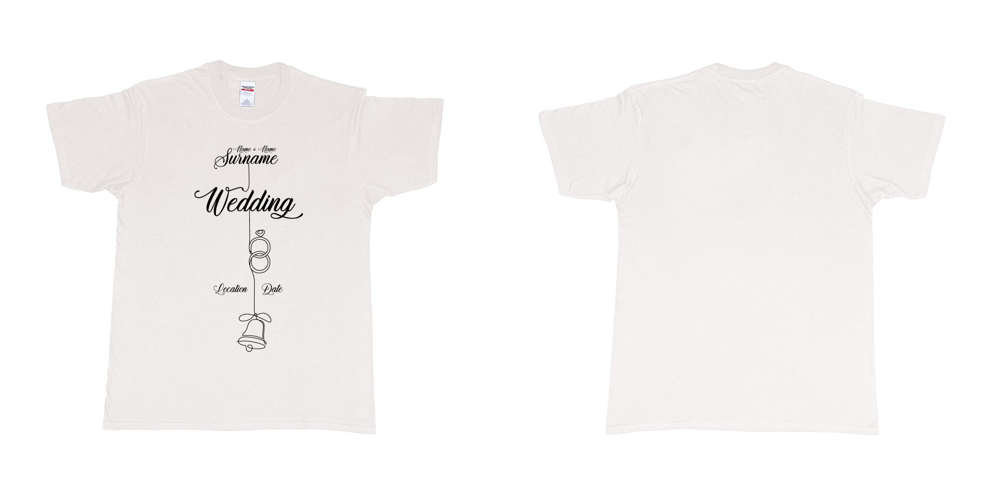 Custom tshirt design wedding string rings bell in fabric color white choice your own text made in Bali by The Pirate Way